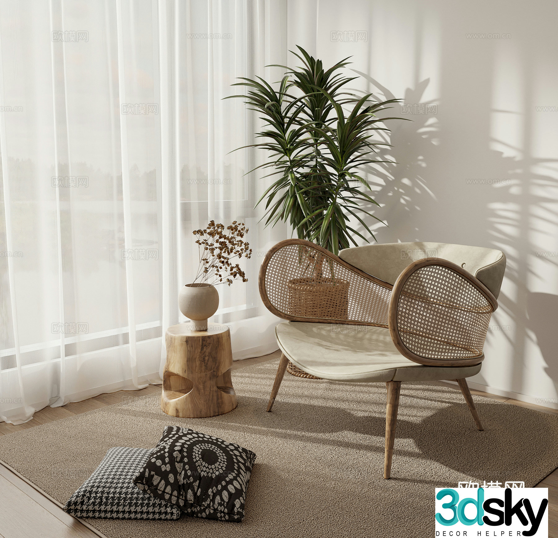 Wasabi style leisure chair lazy sofa with several potted carpet pillows