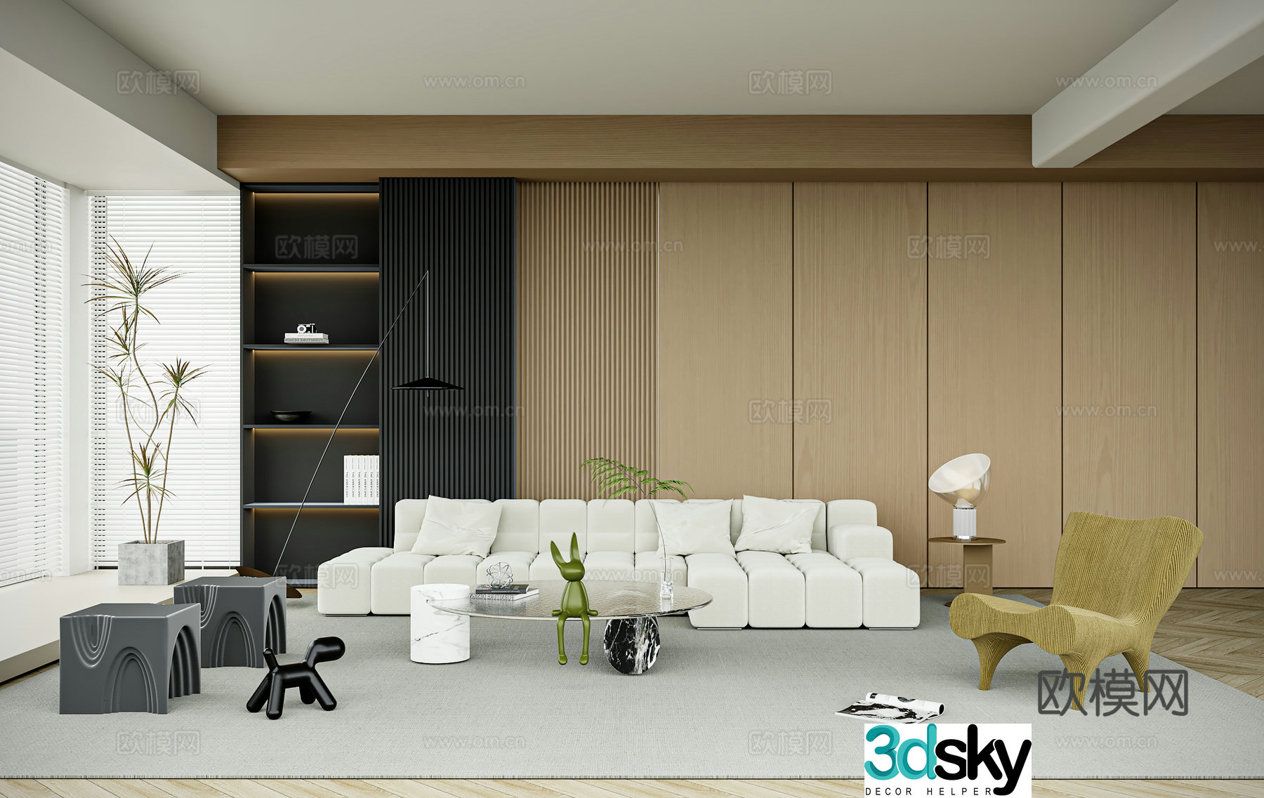 Modern minimalist living room sofa wall 3d model