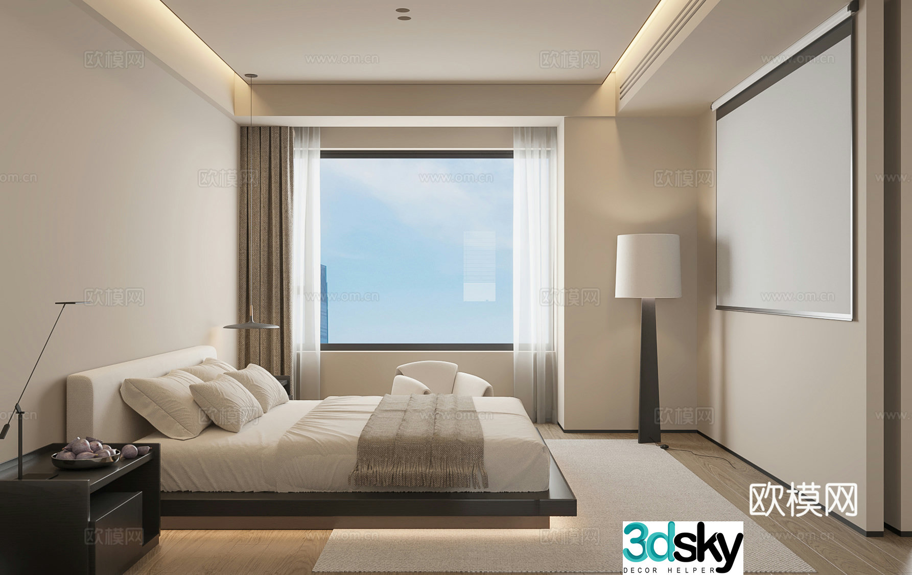 Modern minimalist home bedroom 3d model