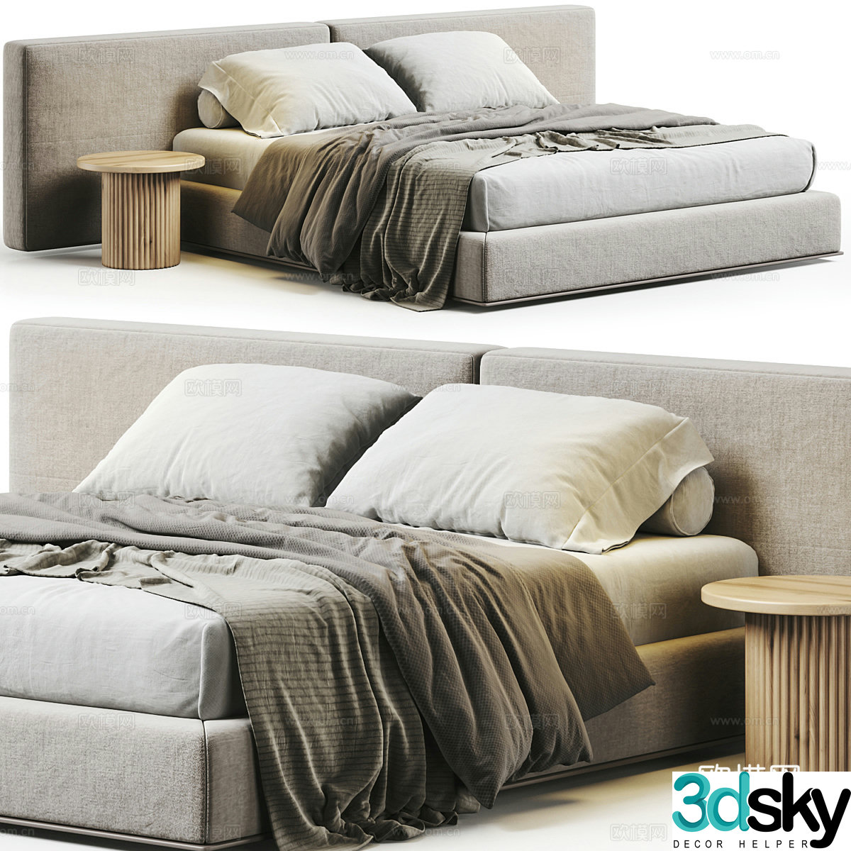 Modern Italian Poliform Brera Fabric Double Bed 3D Model