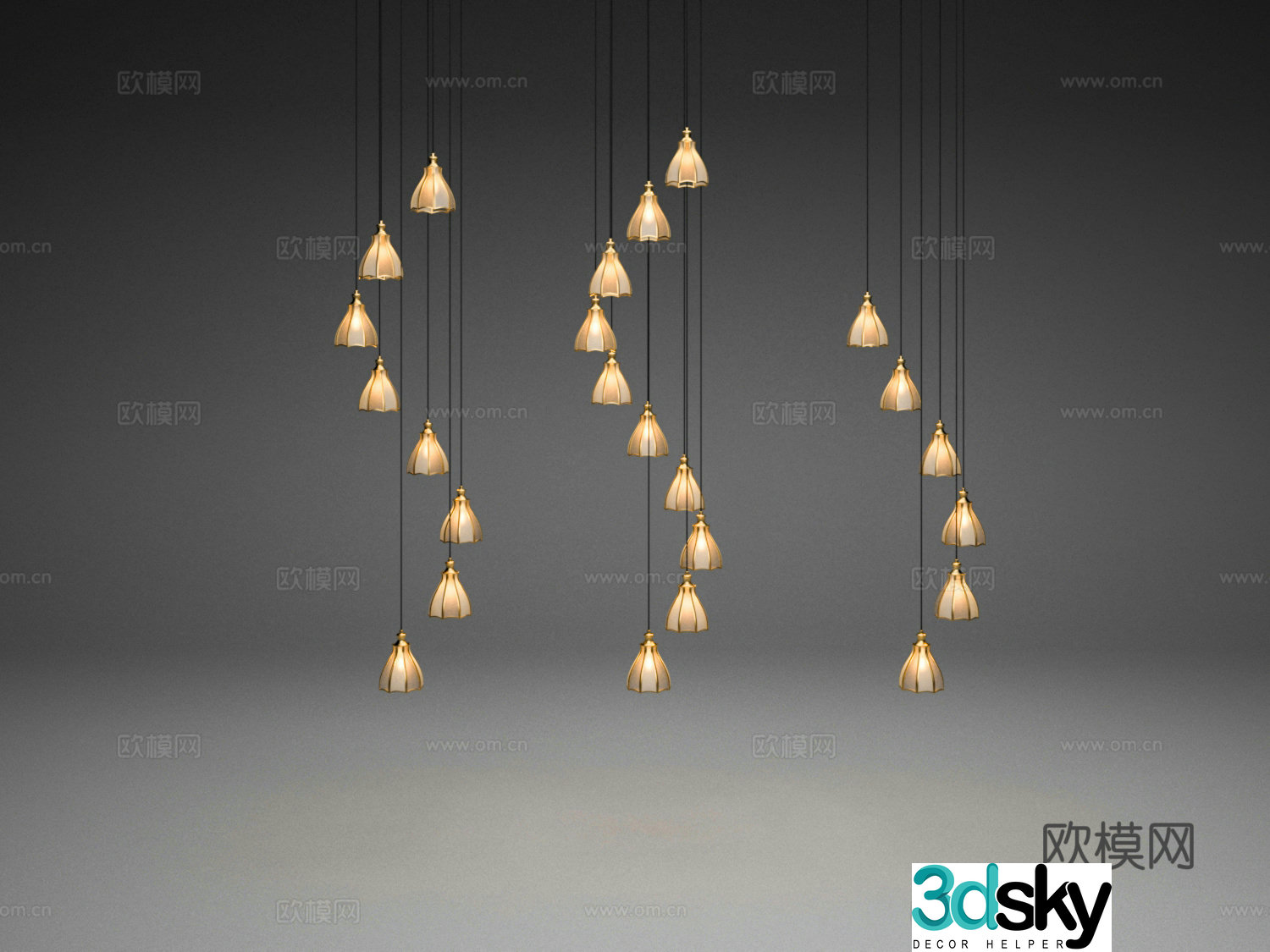 Stair-long chandeliers copper European light luxury American simple apartment duplex stairs 3D model