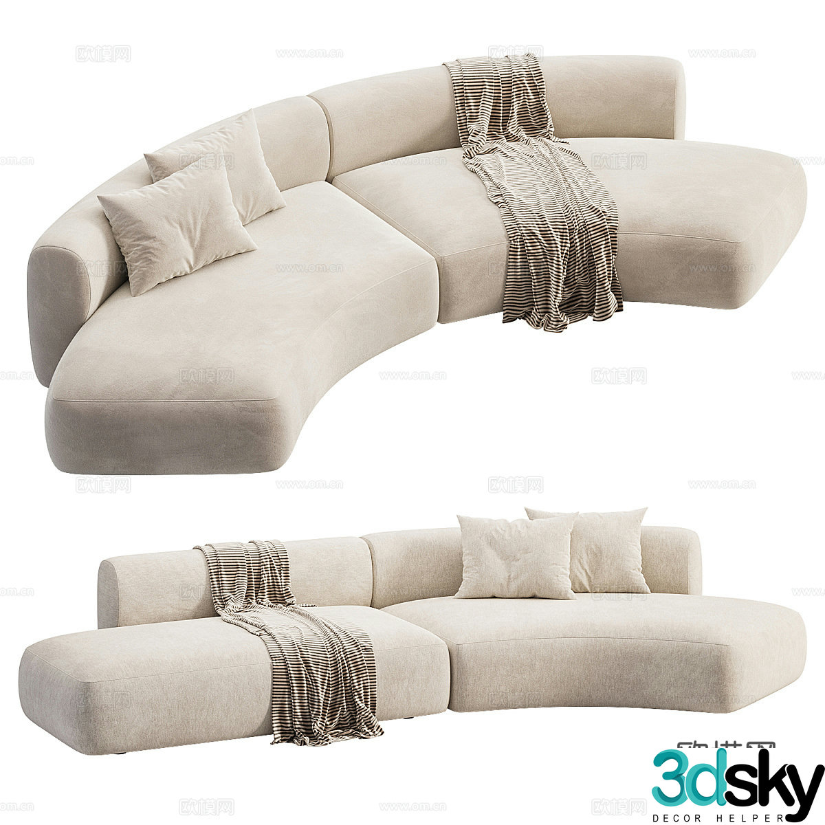 Cream style sofa fabric sofa curved sofa milky white sofa special-shaped sofa small sofa 3d model