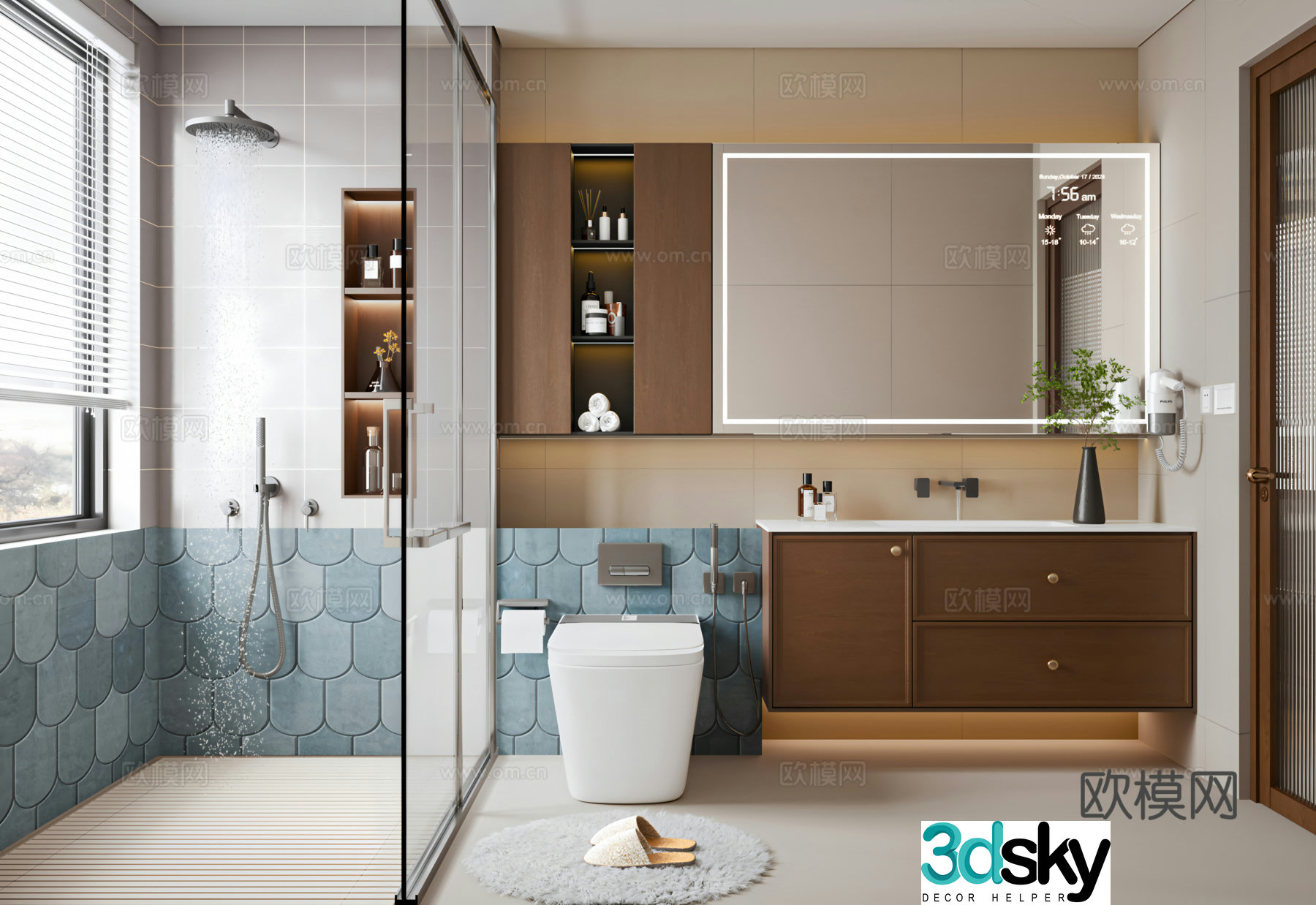 Modern medieval style bathroom bathroom cabinet bathroom mirror shower toilet bathroom supplies 3D model