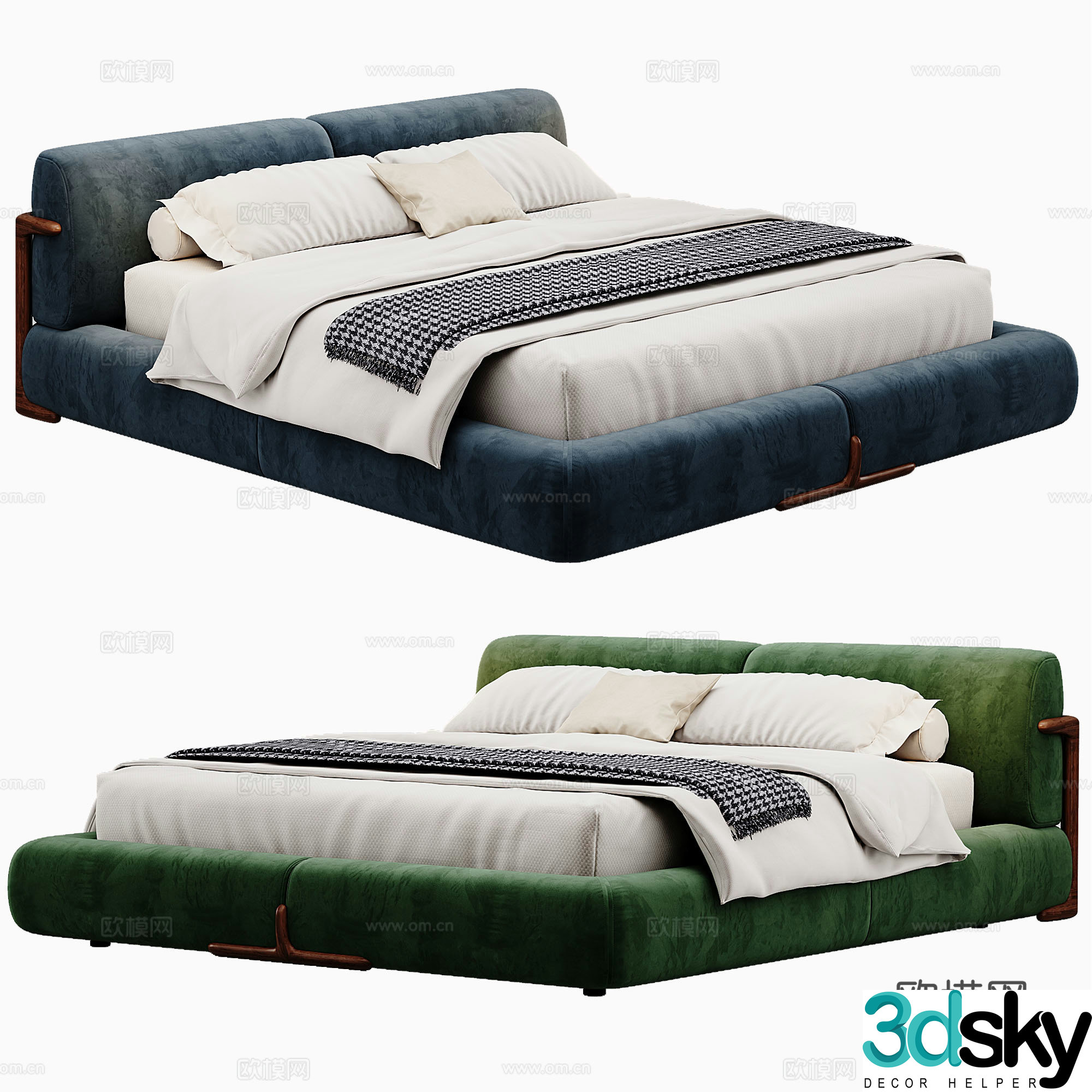 Modern Double Bed Fabric Double Bed Bedroom Bed Frame Bedding Bedding Pillow Holding 3D Model
