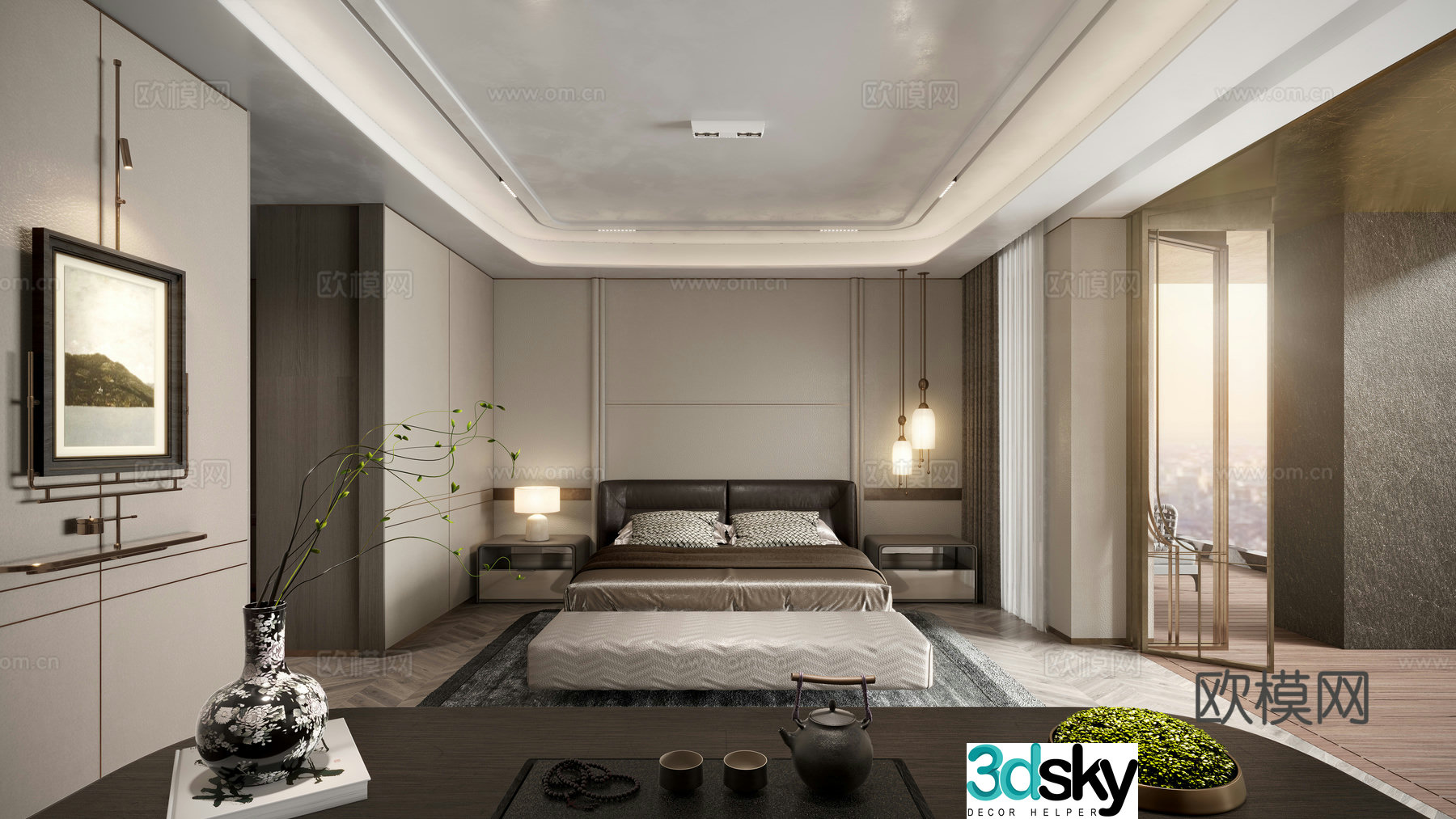 New Chinese style bedroom elderly room 3D model