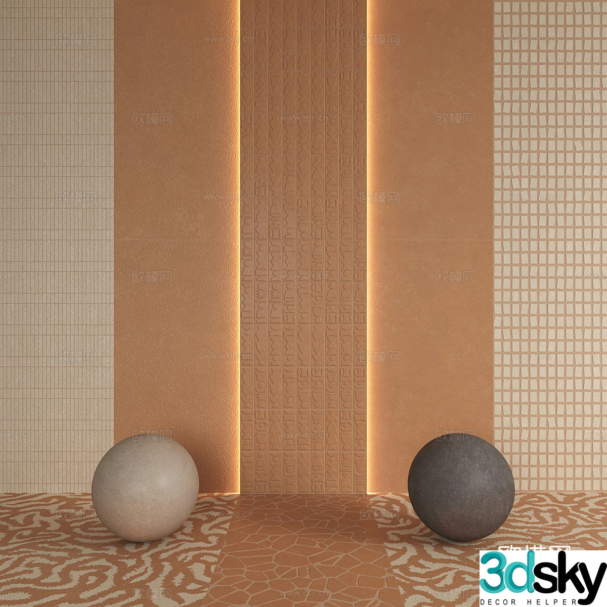 New Chinese style light luxury cement brick antique brick flower tiles 3D model