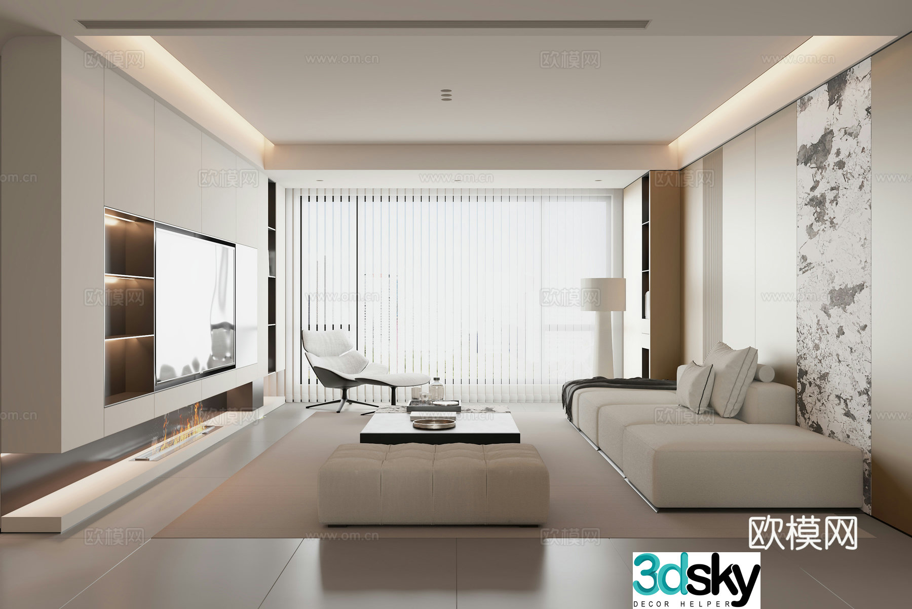 Modern minimalist living room 3d model