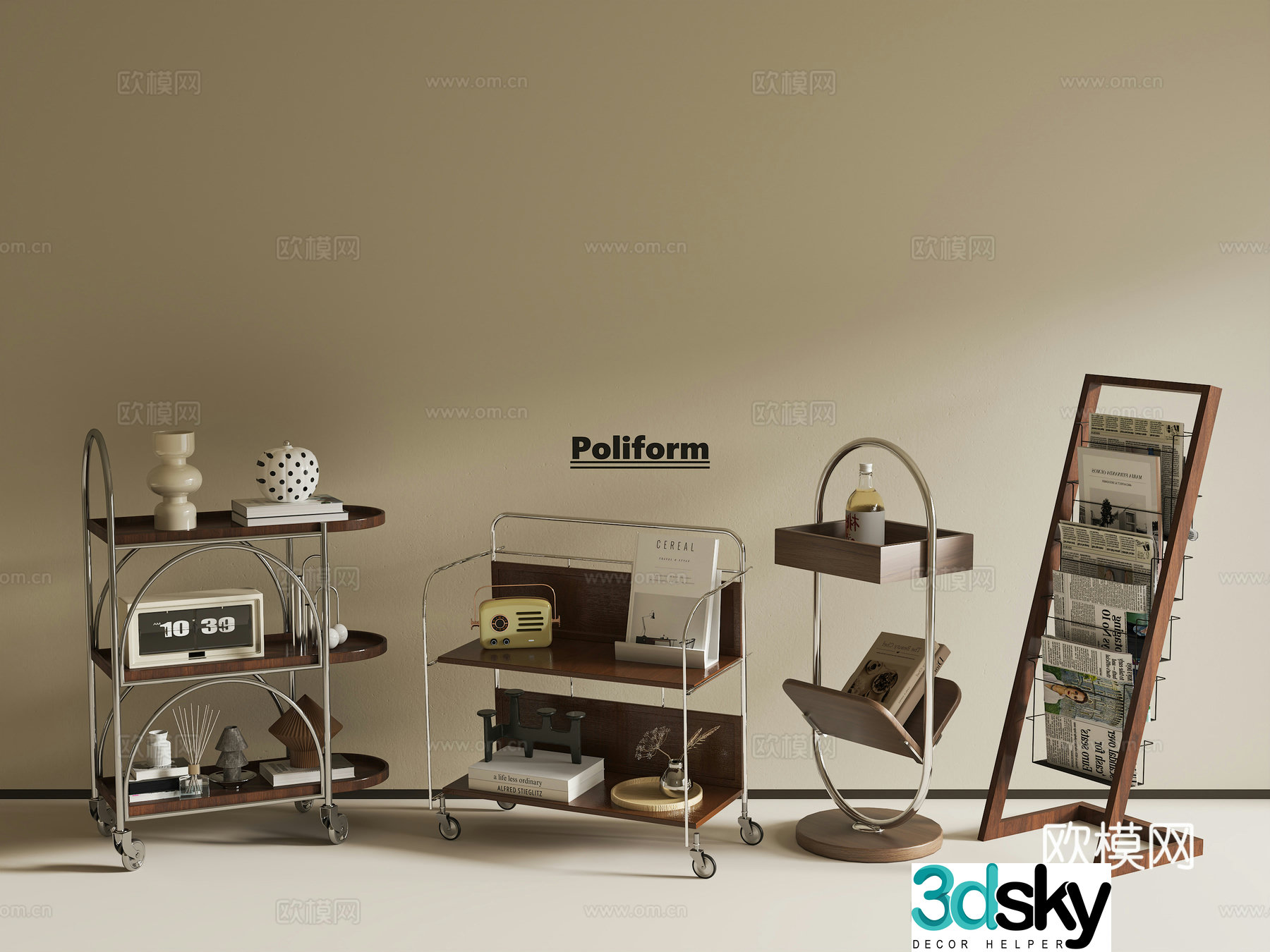 Decorative bookshelf Retro bookshelf Retro cart Storage bookshelf Storage cart 3d model