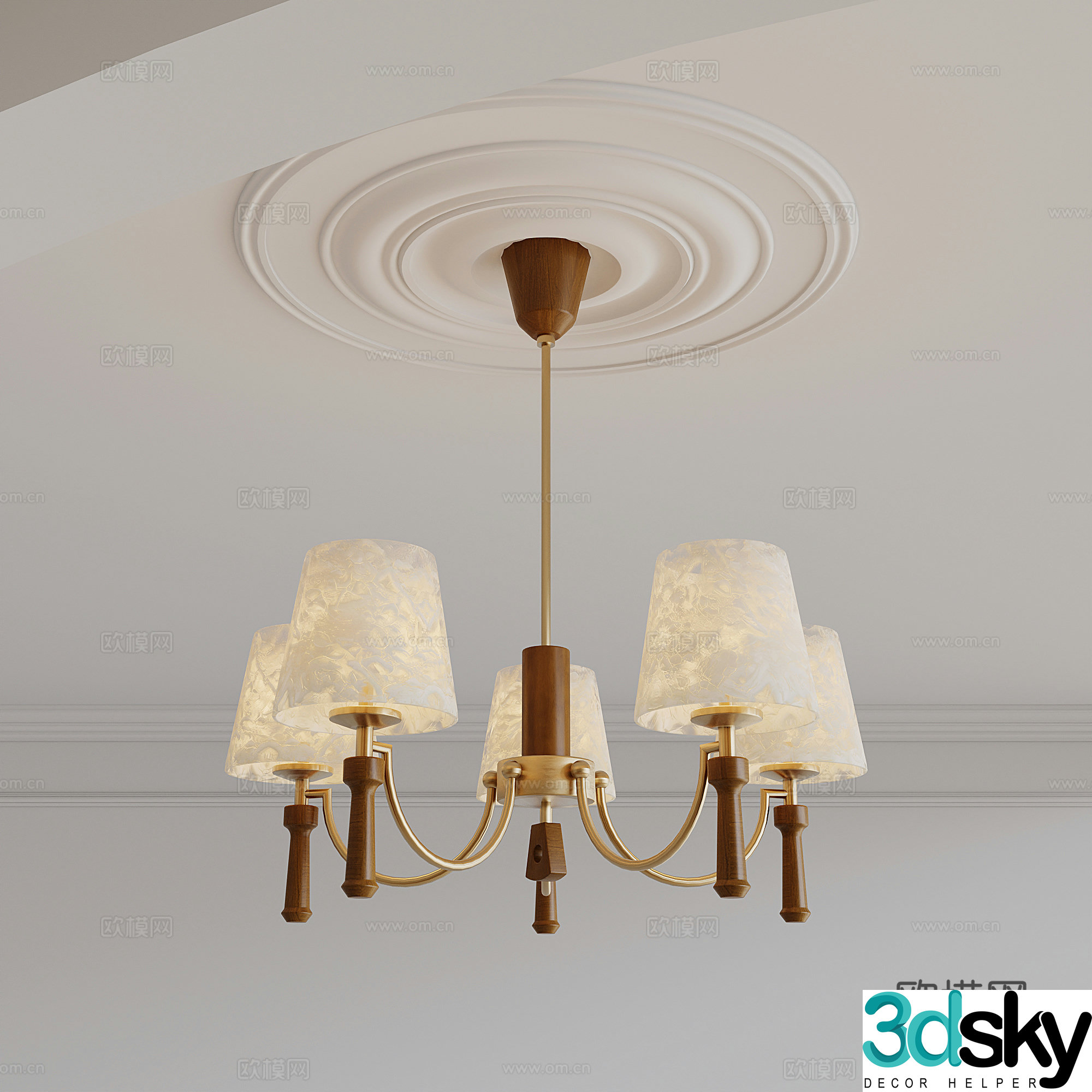 Middle-aged walnut chandelier 3d model