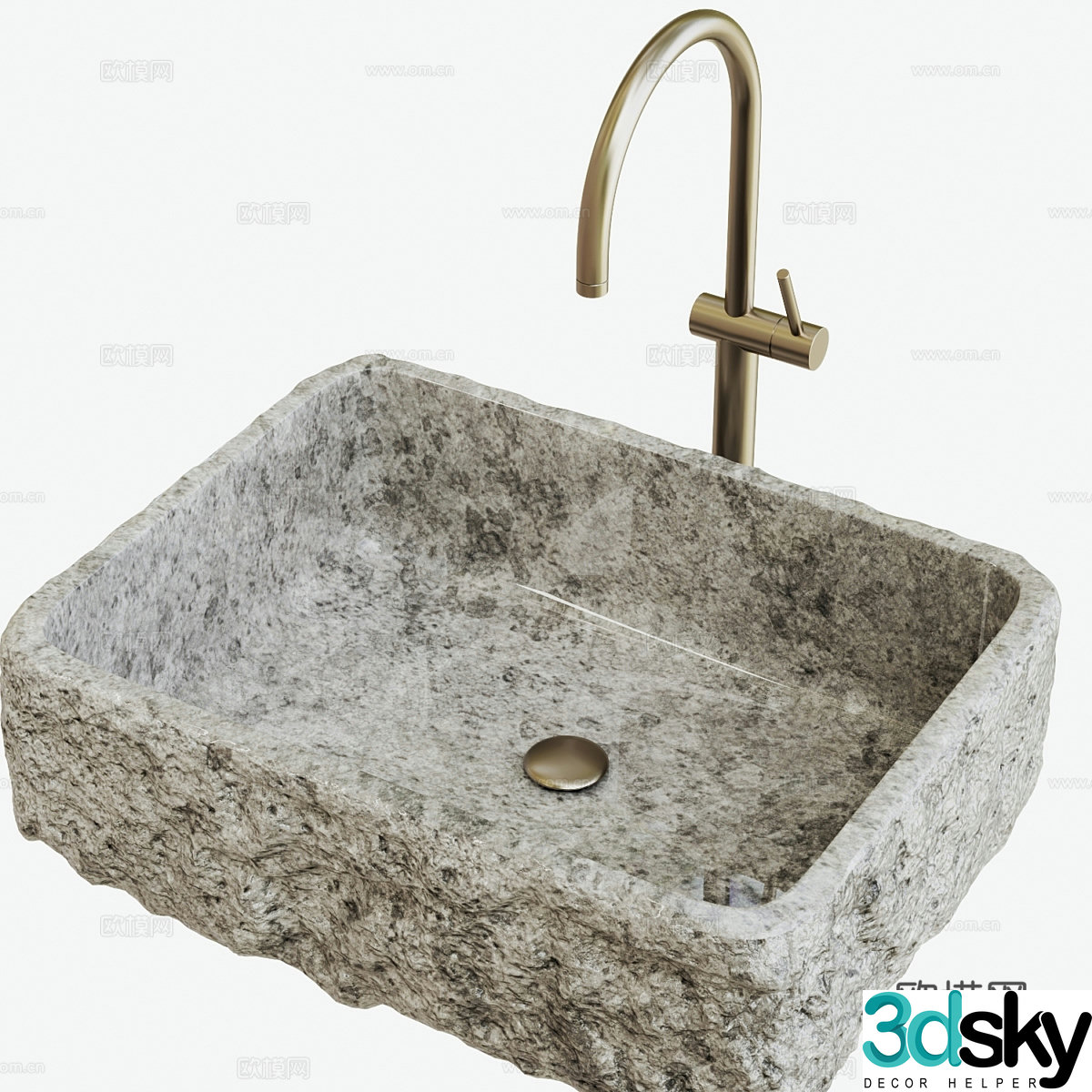 New Chinese style stone trough washbasin 3D model