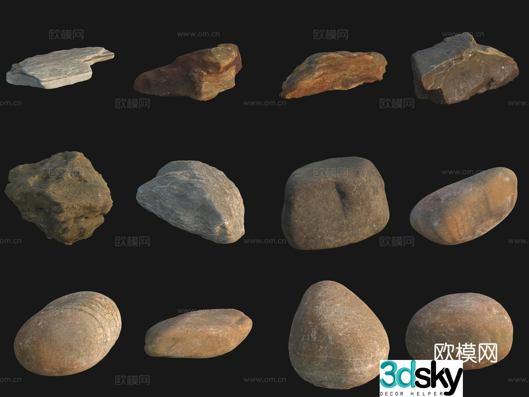 Rock big stone big stone pebbles 3d model