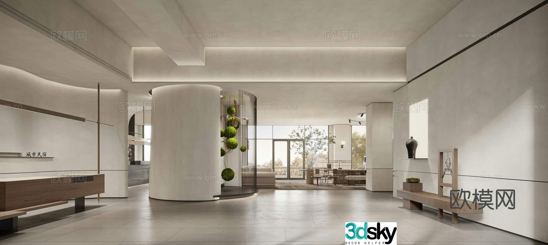 Hotel lobby front desk water bar negotiation leisure area 3d model
