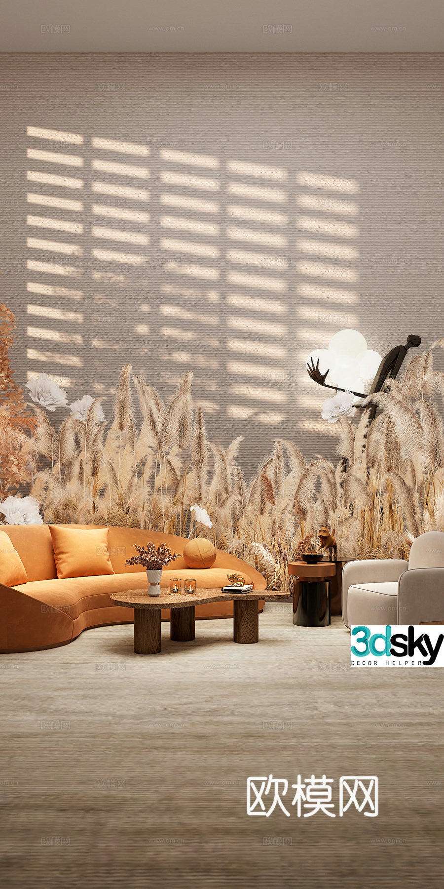 Living room sofa plant reed 3d model