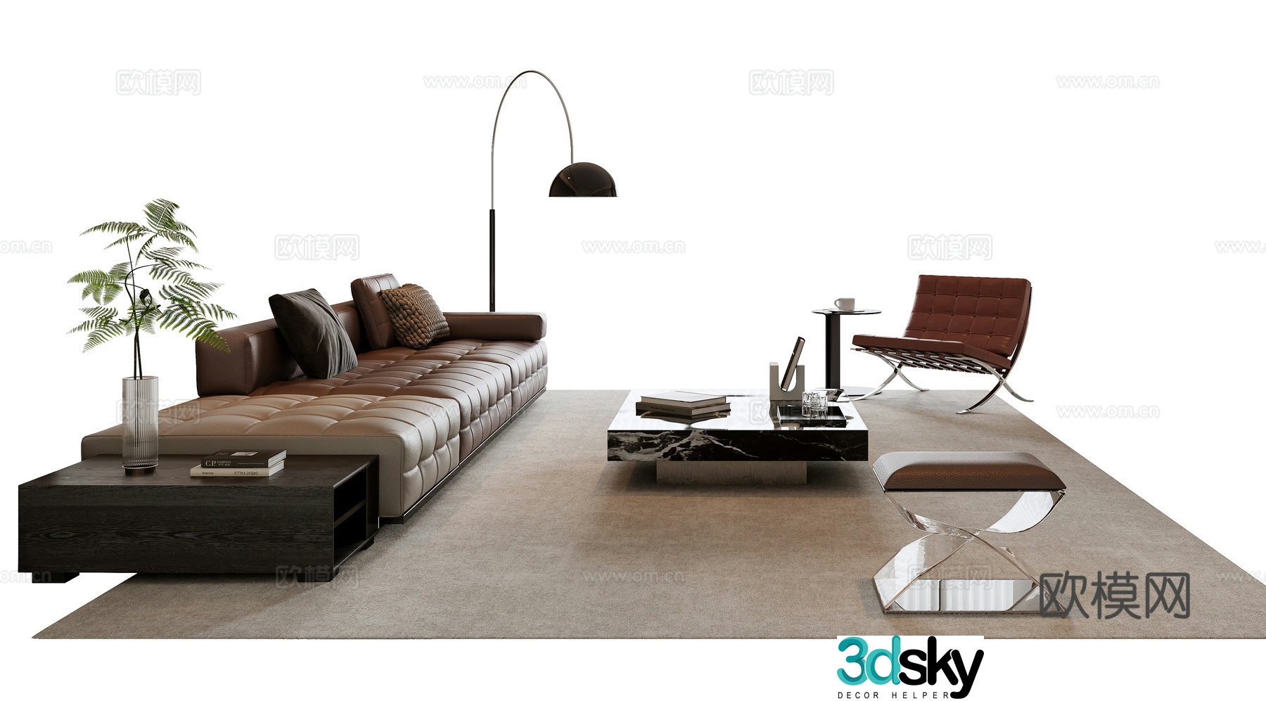 Italian sofa coffee table combination 3D model