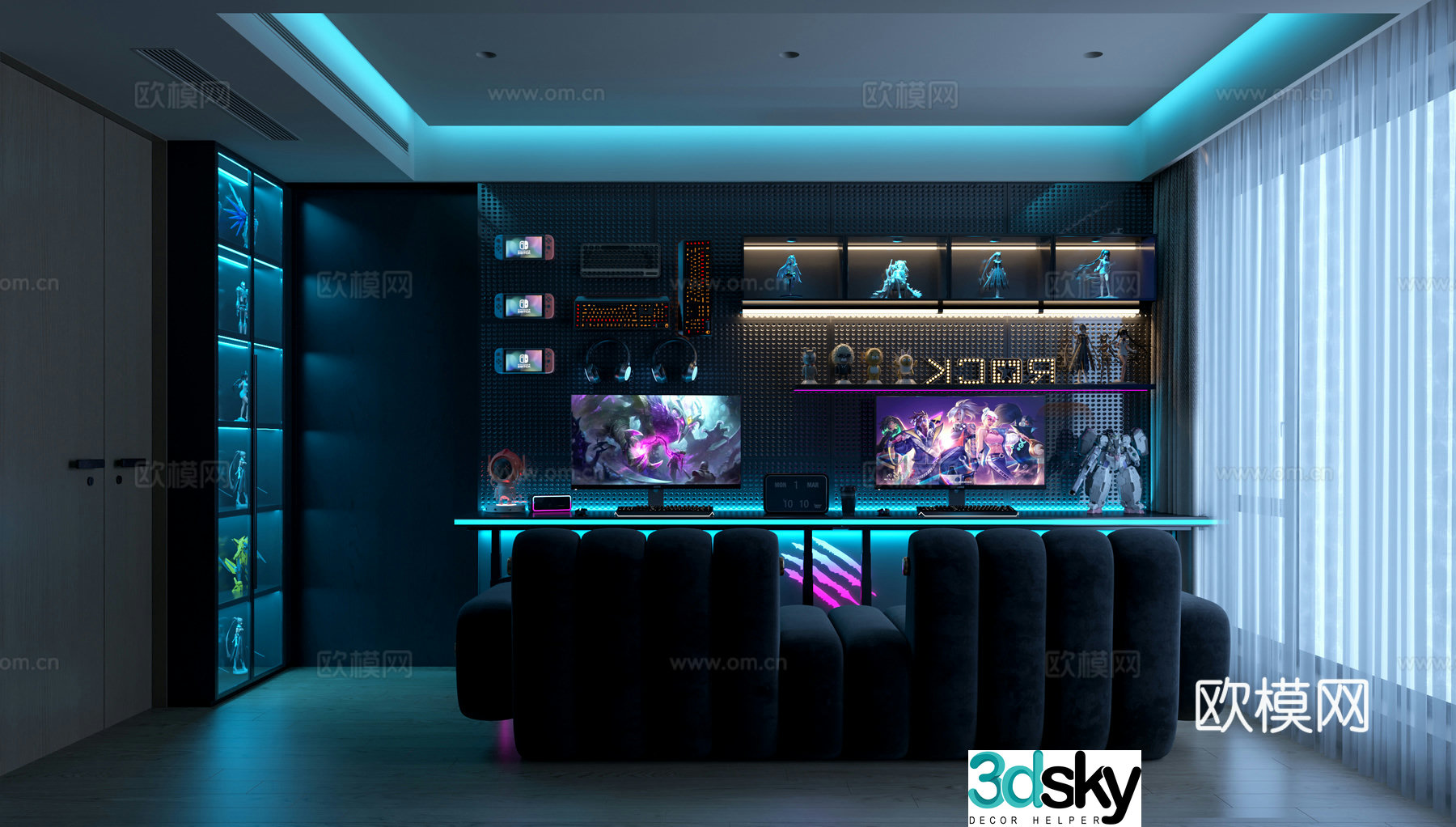Advanced gray computer room e-sports room 3d model