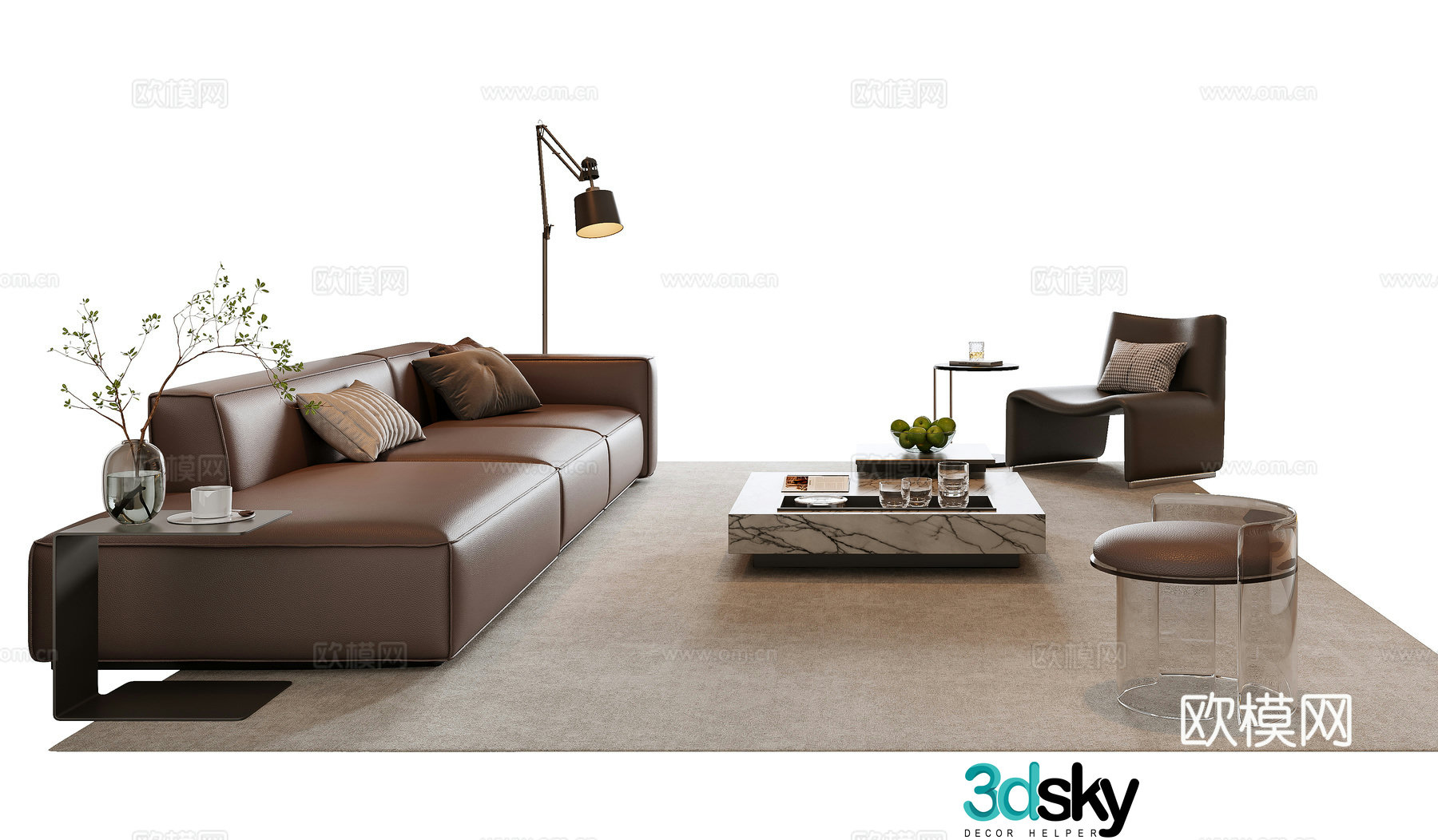 Italian sofa coffee table combination 3D model