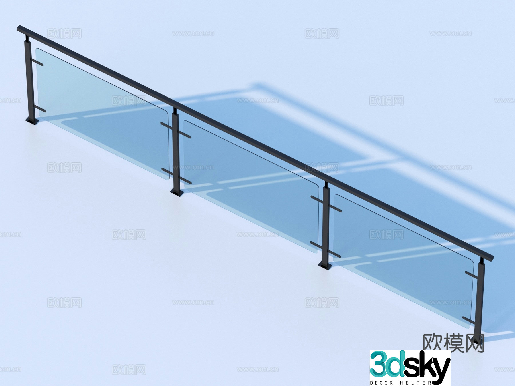 Glass Rail Handrail Fence Guardrail Railing 3d Model