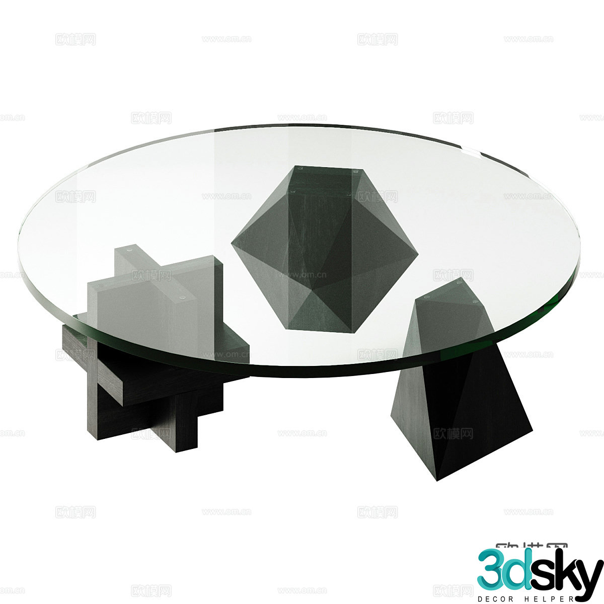 Modern Italian Polyhedron glass coffee table 3d model