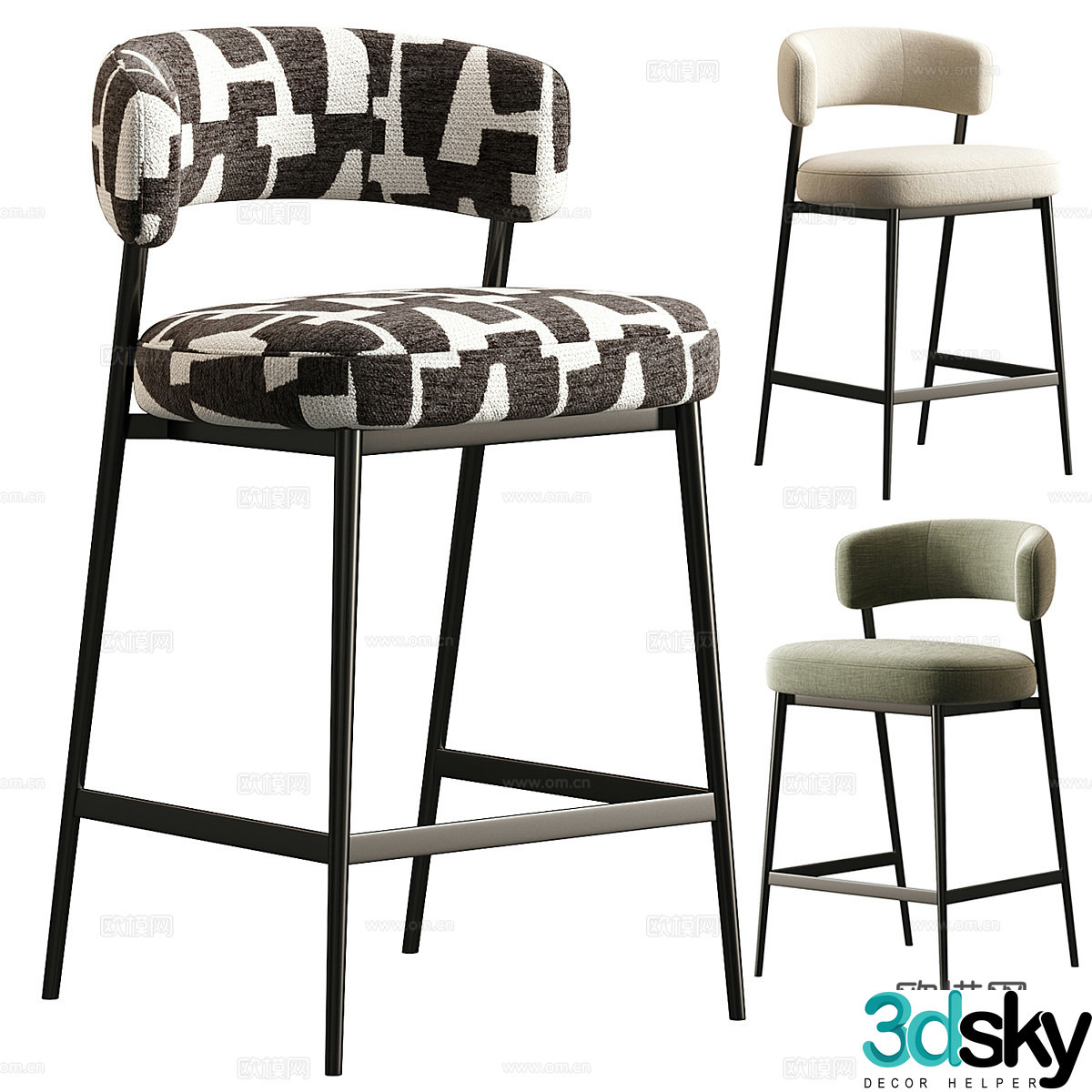 New Chinese style Folsom bar chair 3D model