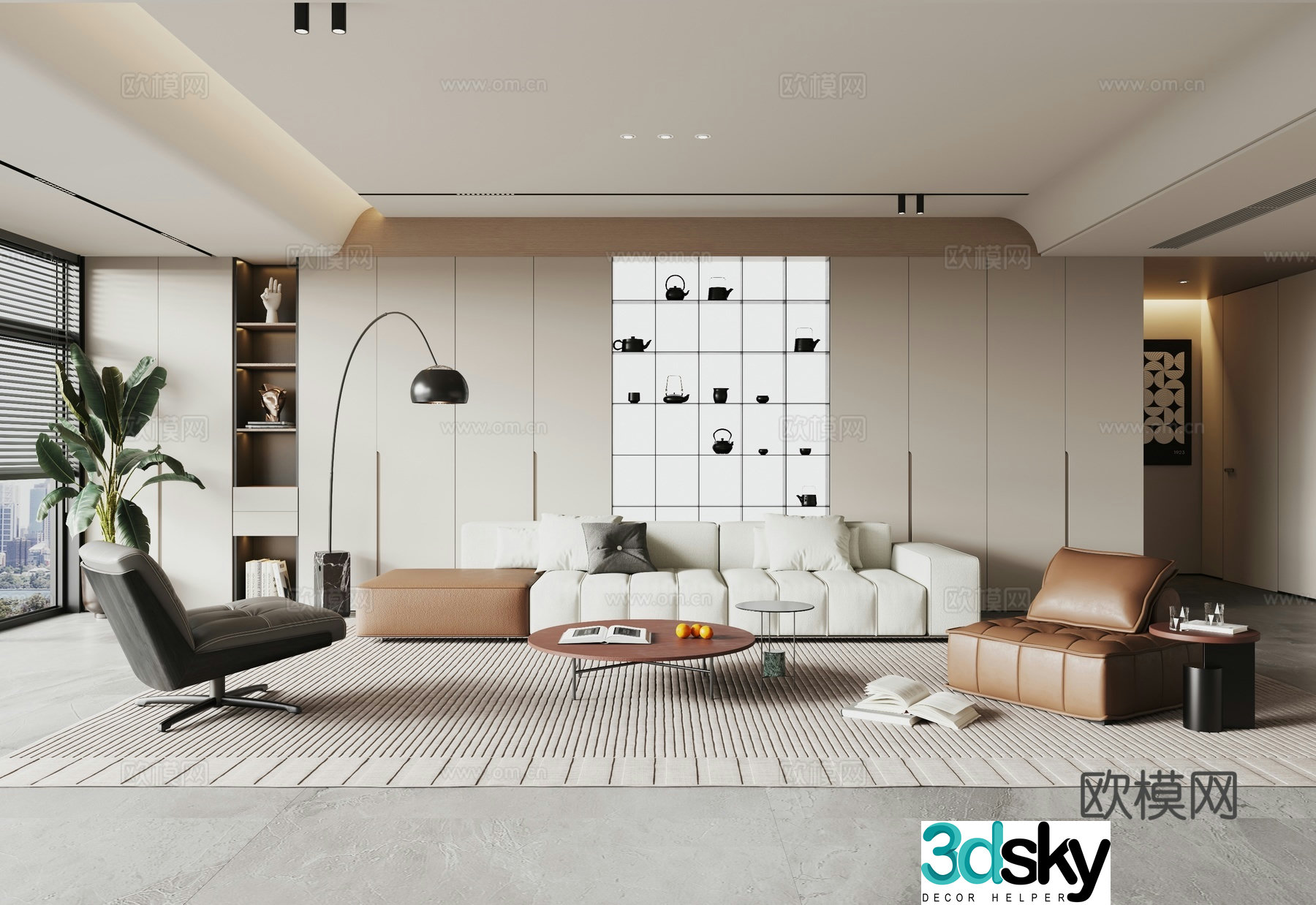 Modern home living room sofa coffee table combination single sofa lazy sofa potted vase ornament hanging painting 3D model