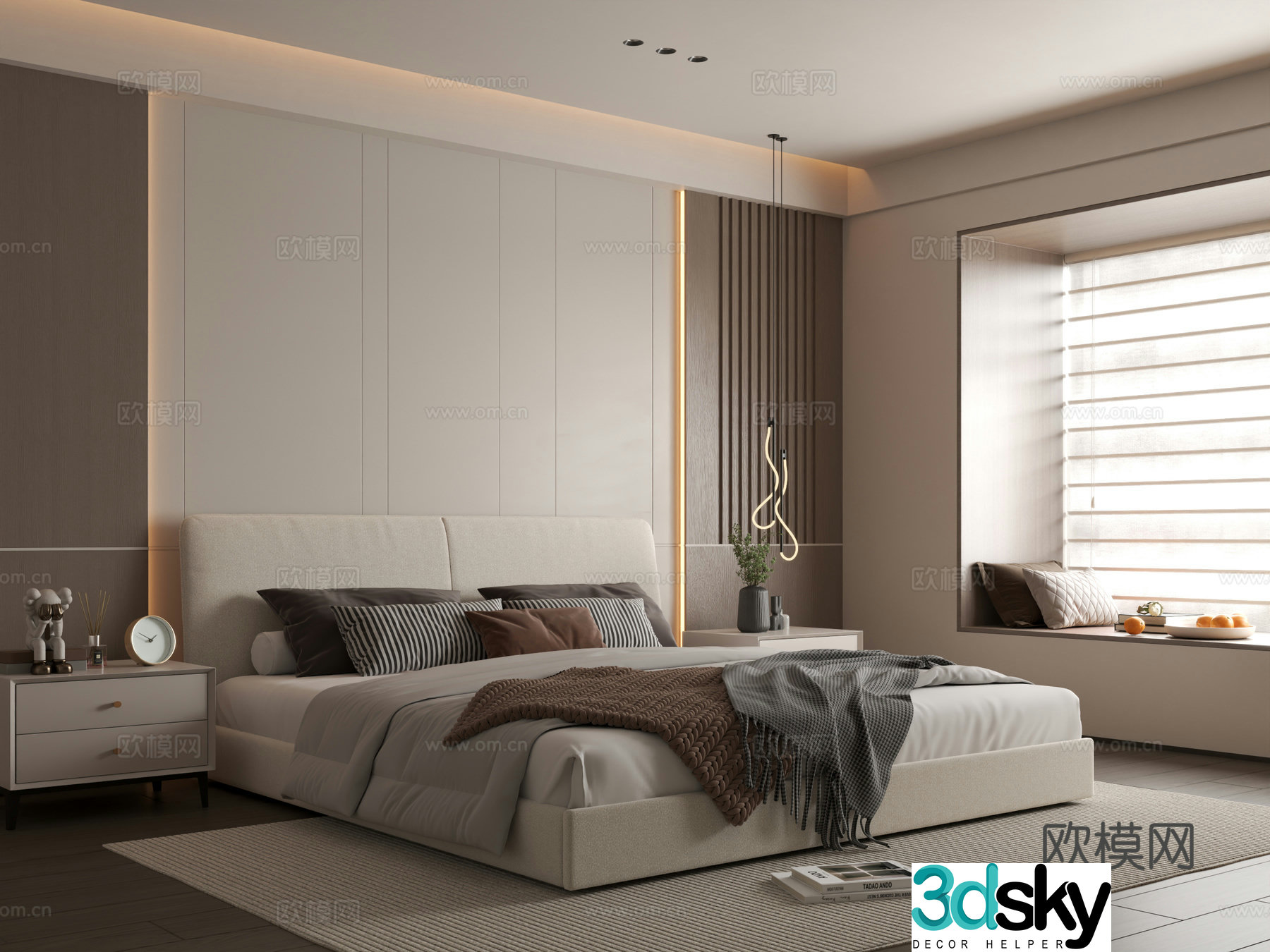 Modern bedroom Simple bedroom Bedroom Bedding combination Bedroom background wall 3d model