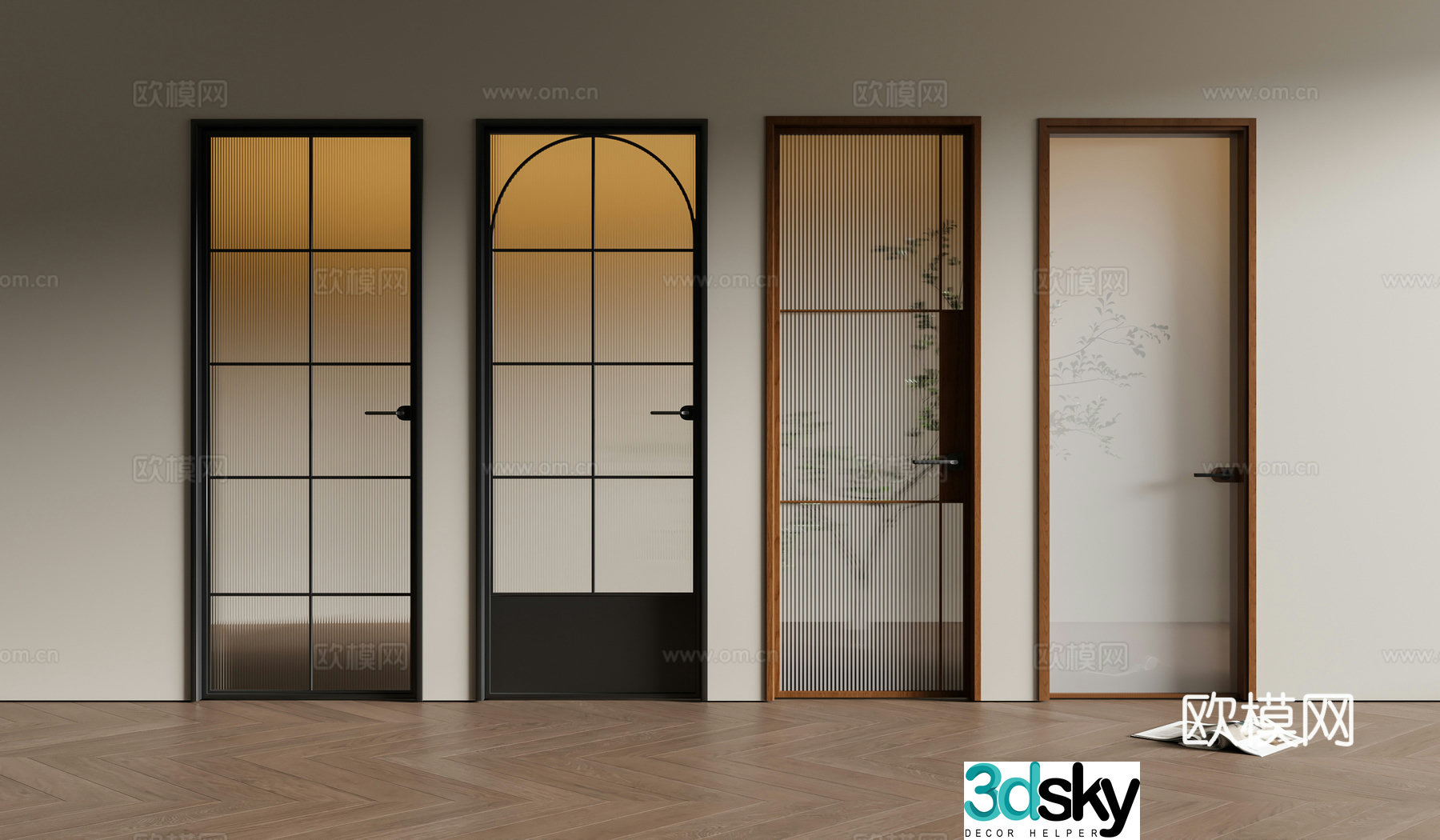 Middle-aged style bathroom door combination 3D model