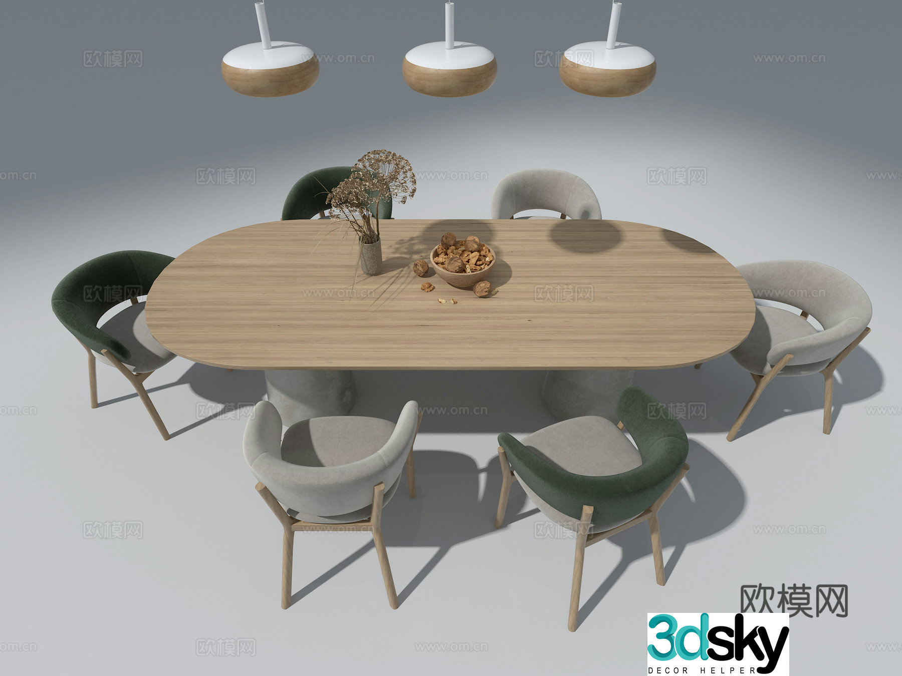 Log dining table and chair 3d model