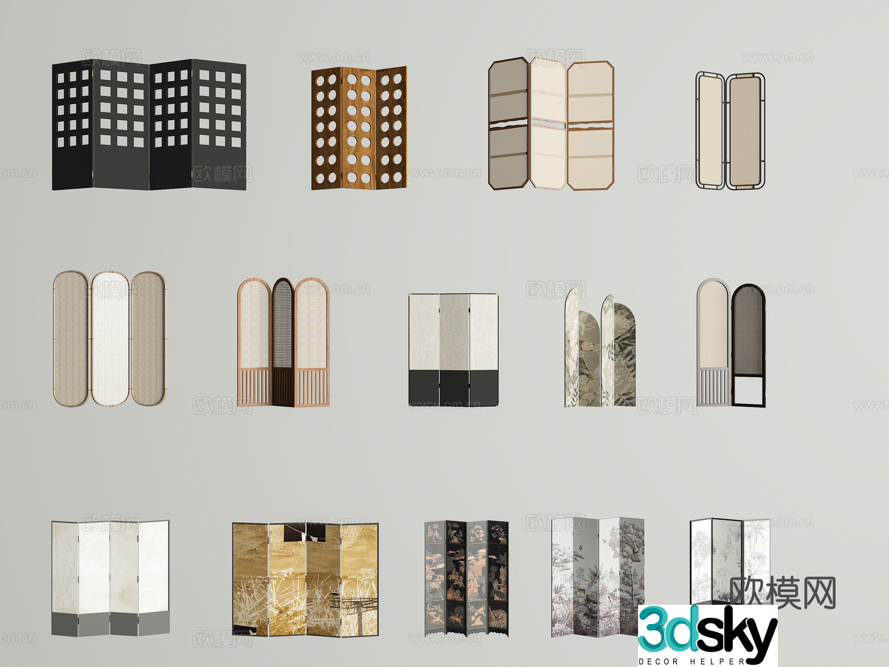 French screen French retro screen foldable screen wooden screen retro screen 3d model