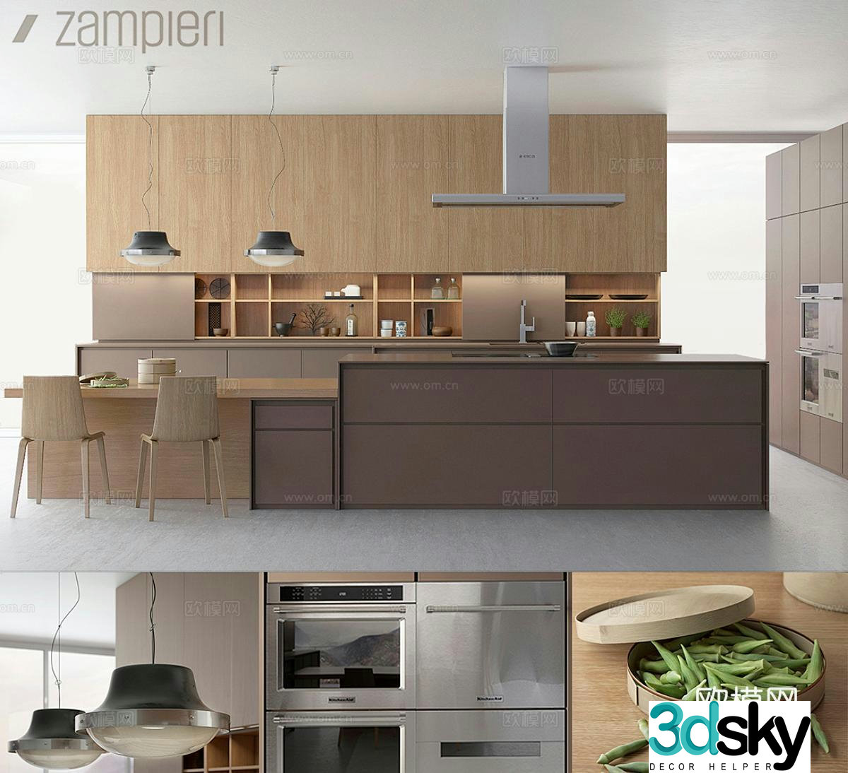 Modern minimalist kitchen open kitchen island kitchen appliances cabinet kitchen accessories 3d model