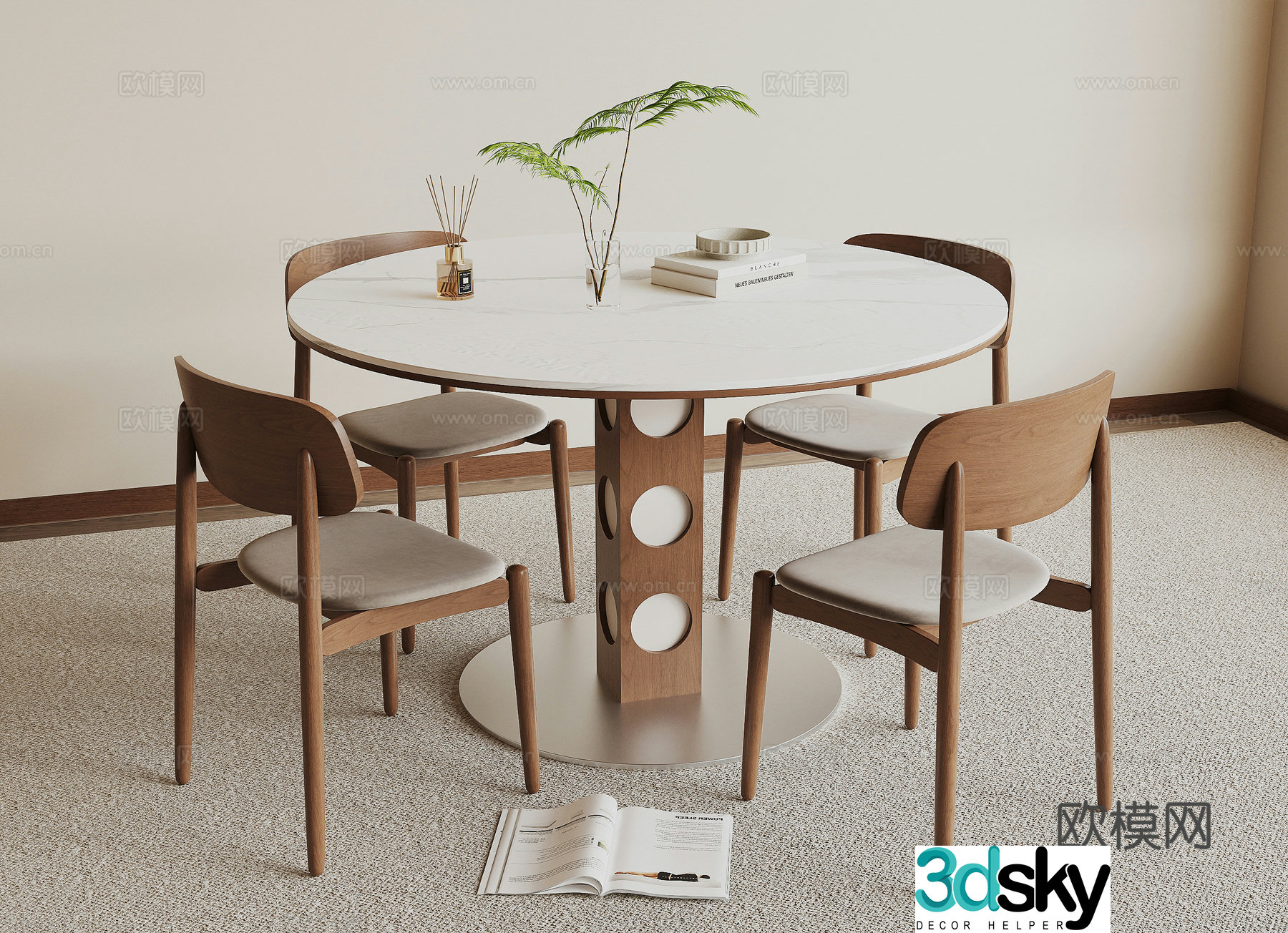 Modern dining table and chair 3d model