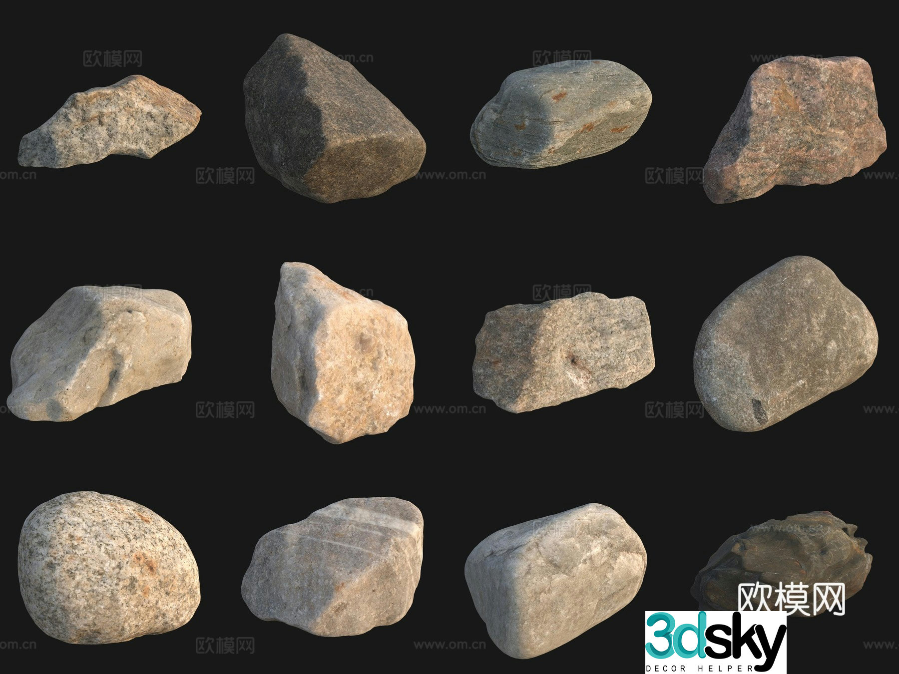 Rock big stone big stone pebbles 3d model