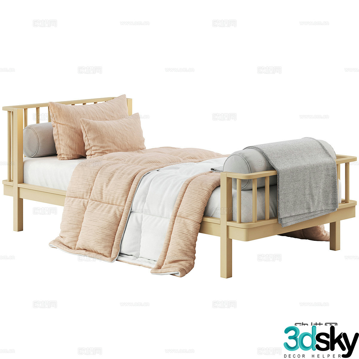Modern Cream Style Children’s Bed 3D Model