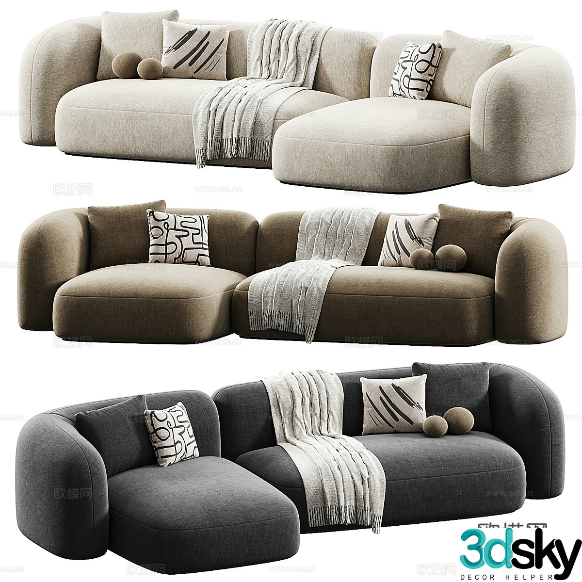 Modern Cream Style Gino Carollo Dune Sofa 3d Model