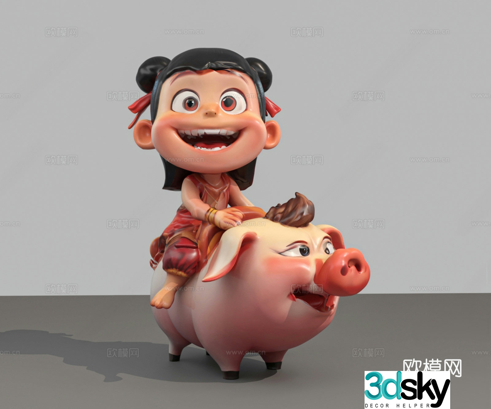 Virtual Character Nezha Taiyi God Pig Riding Pig Sculpture Ornament 3D Model
