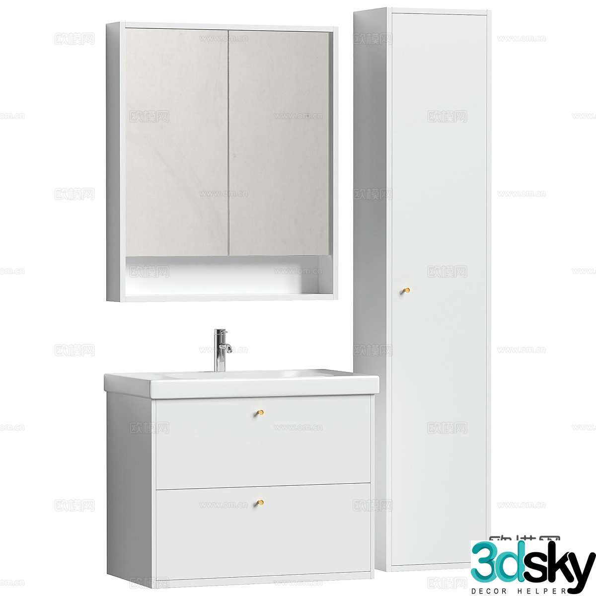 Bathroom cabinet combination mirror cabinet washbasin faucet milky white bathroom cabinet 3D model