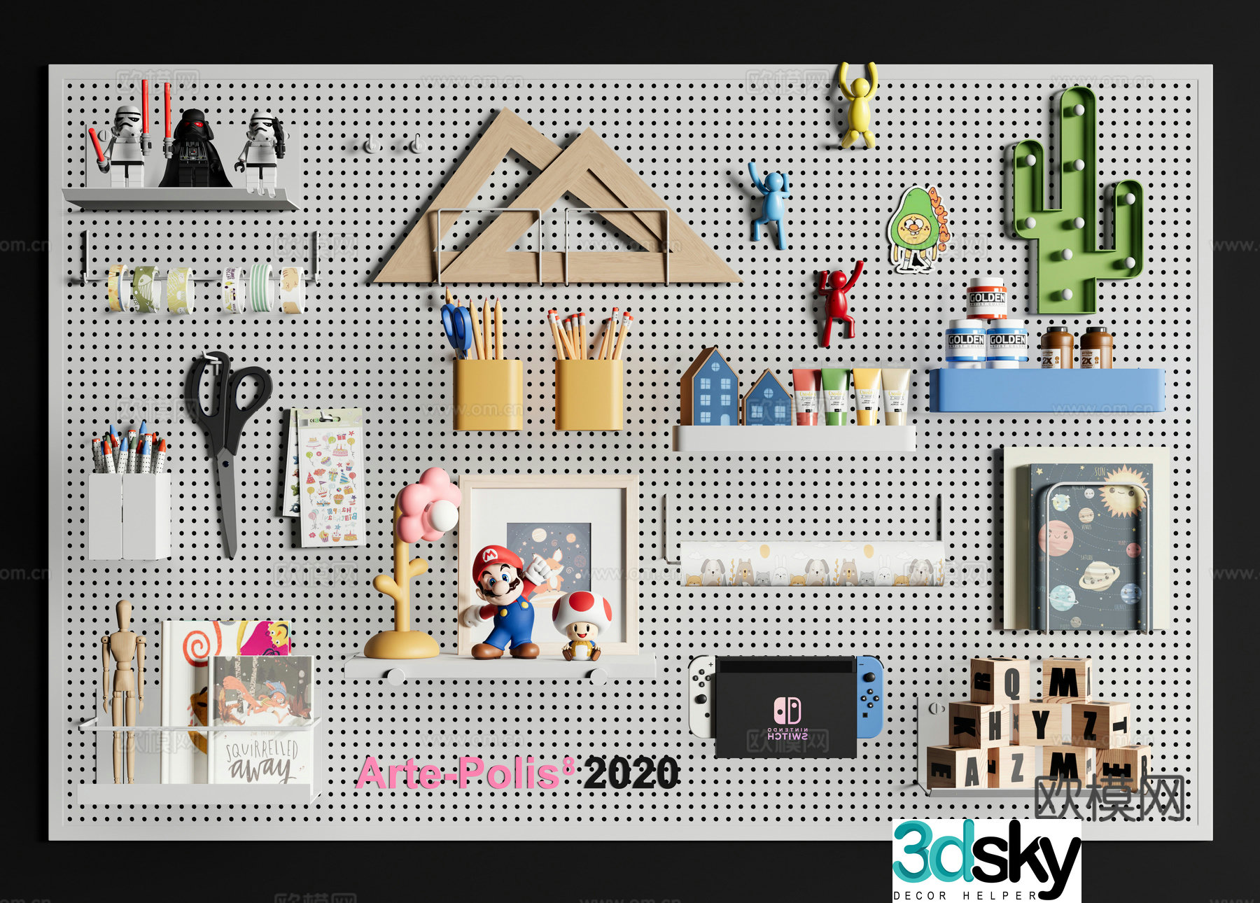 Modern pendant hole board wall decoration pendant children stationery perforated plate brush 3d model