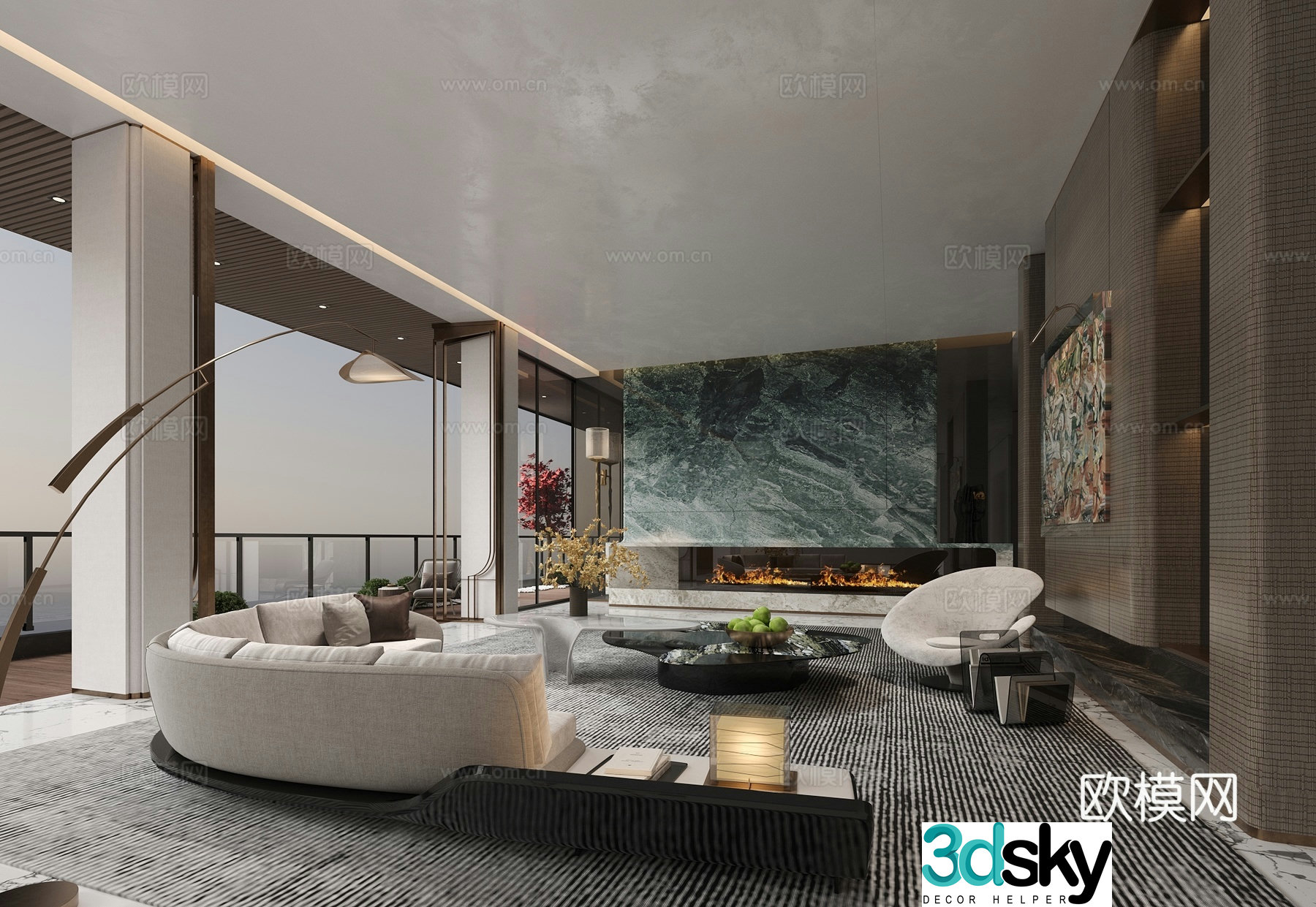 Modern light luxury villa living room 3d model