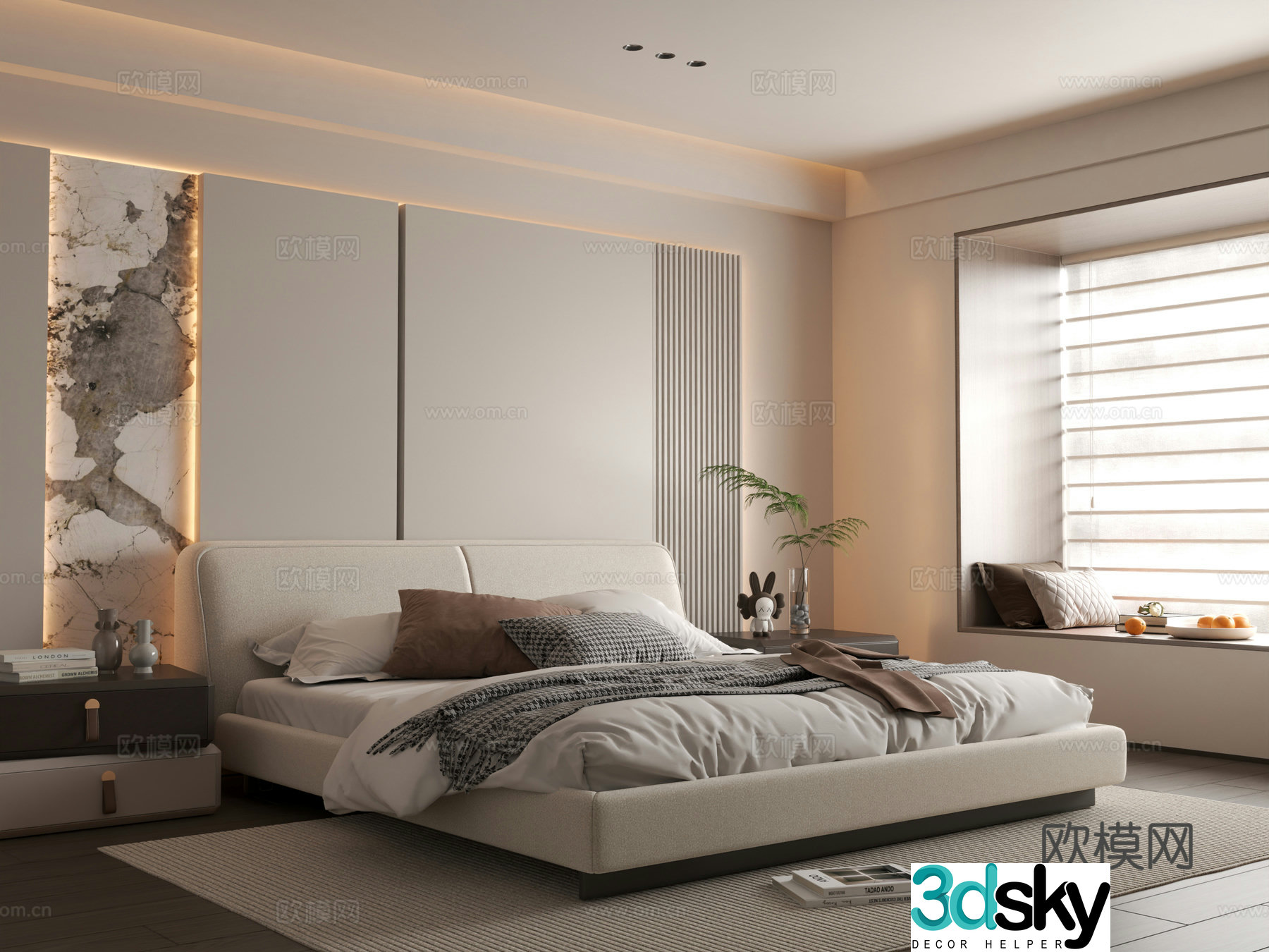 Modern bedroom Simple bedroom Bedroom Bedding combination Bedroom background wall 3d model