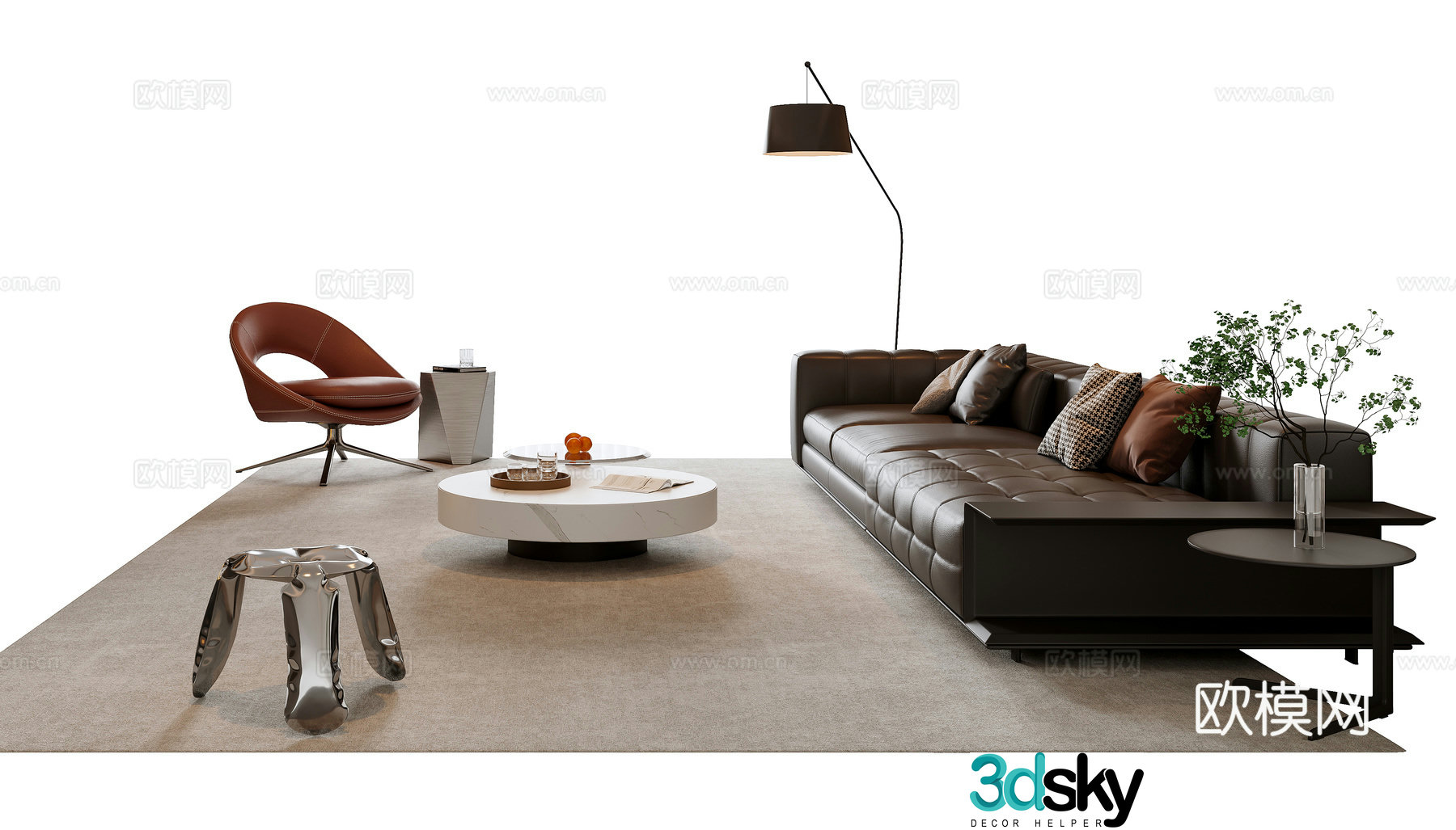Italian sofa coffee table combination 3D model