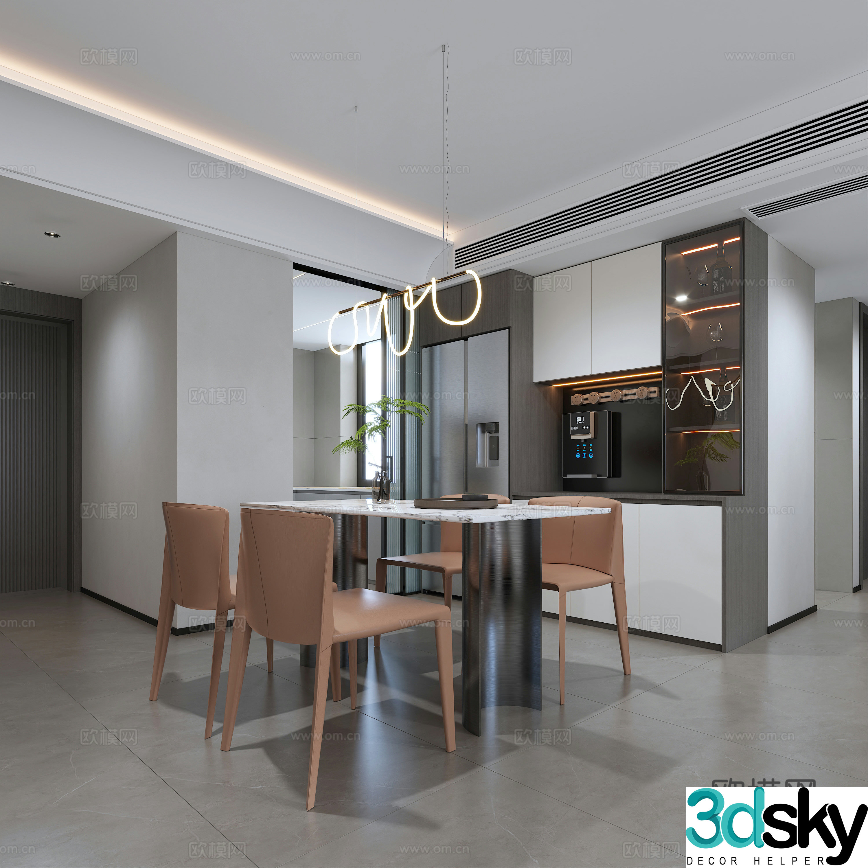 Modern restaurant kitchen wine cabinet 3d model