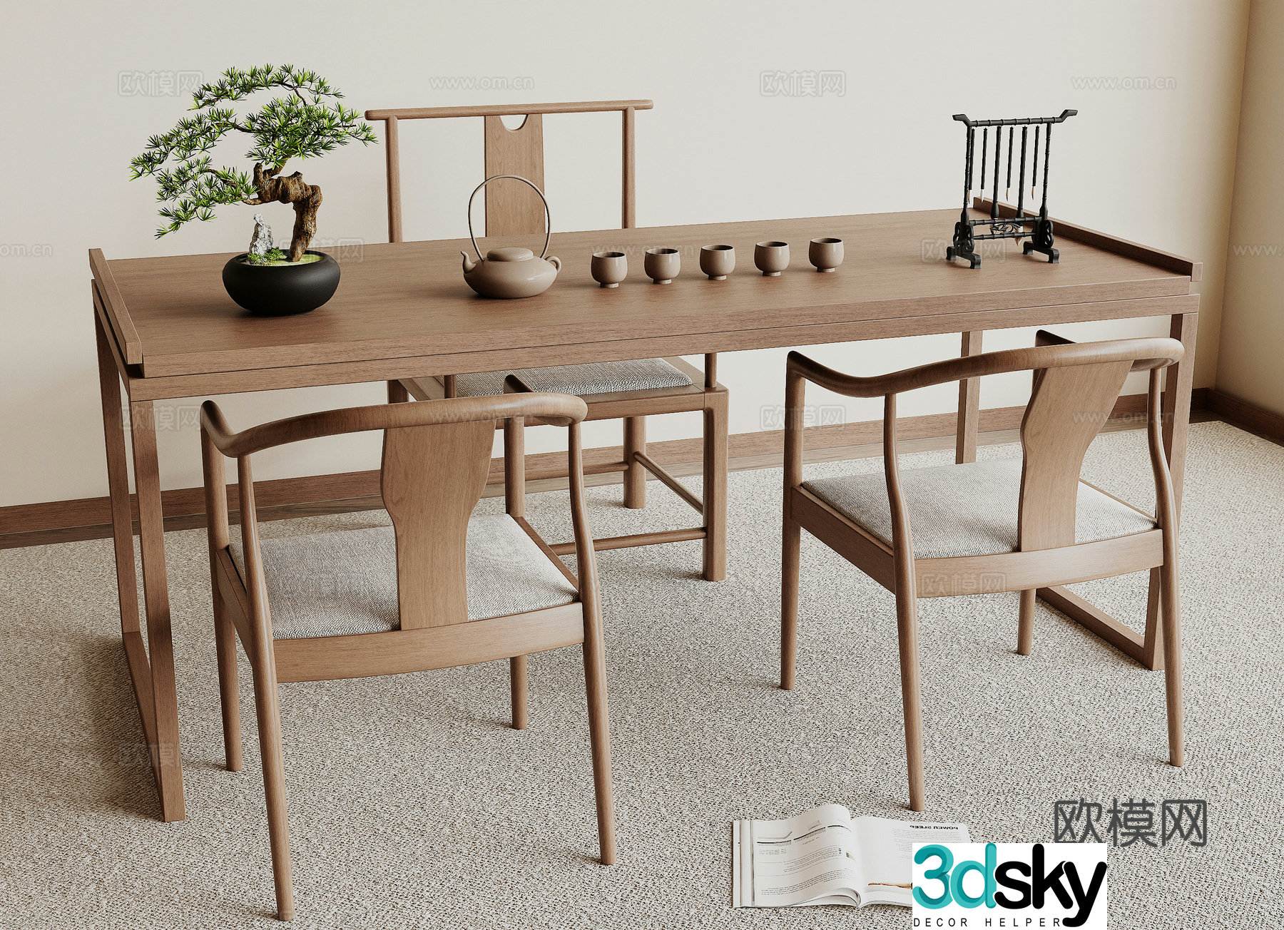 New Chinese tea table and chair 3D model