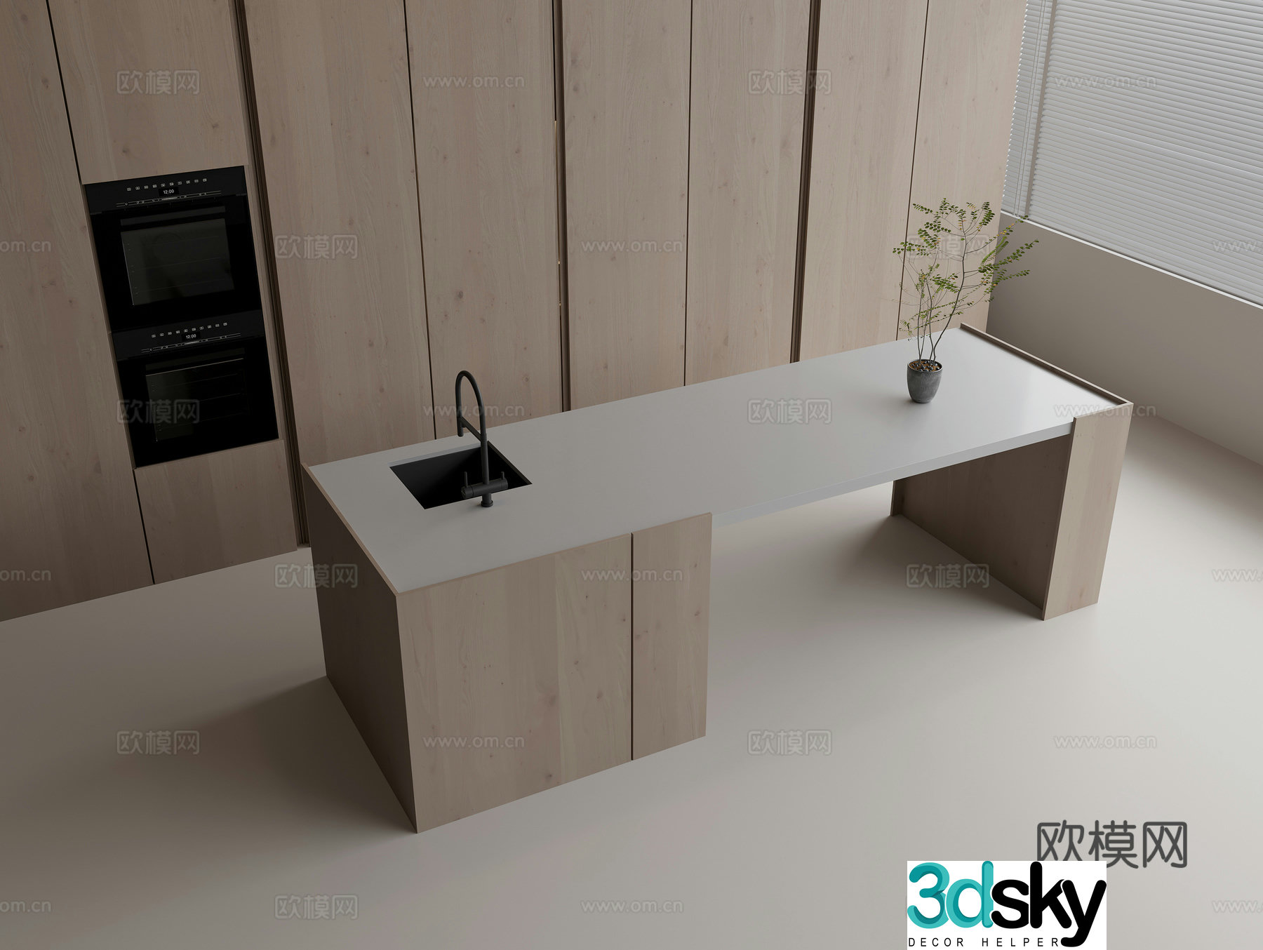 Nakajima Bar Restaurant Bar Water Bar Faucet Sink Oven Combination Flowerpot Green Plant 3D Model