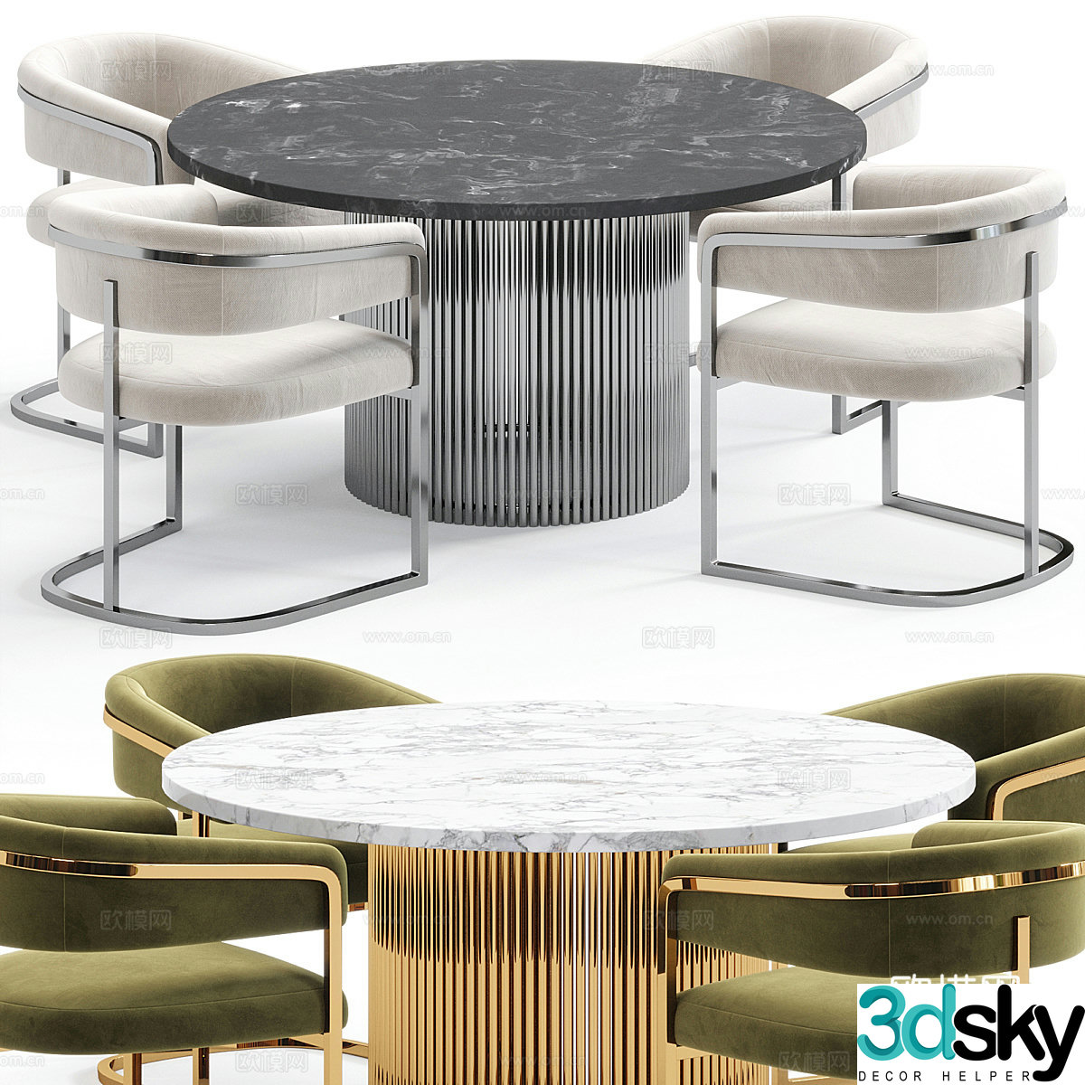 Modern light luxury Amgrades round dining table and chair 3D model