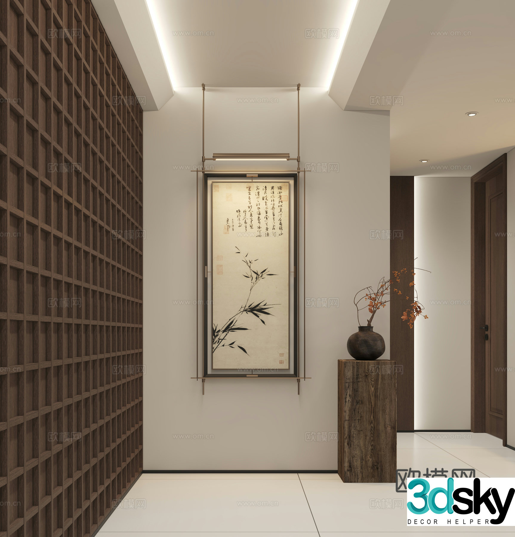 New Chinese style entrance floral ornaments 3D model of landscape hanging paintings