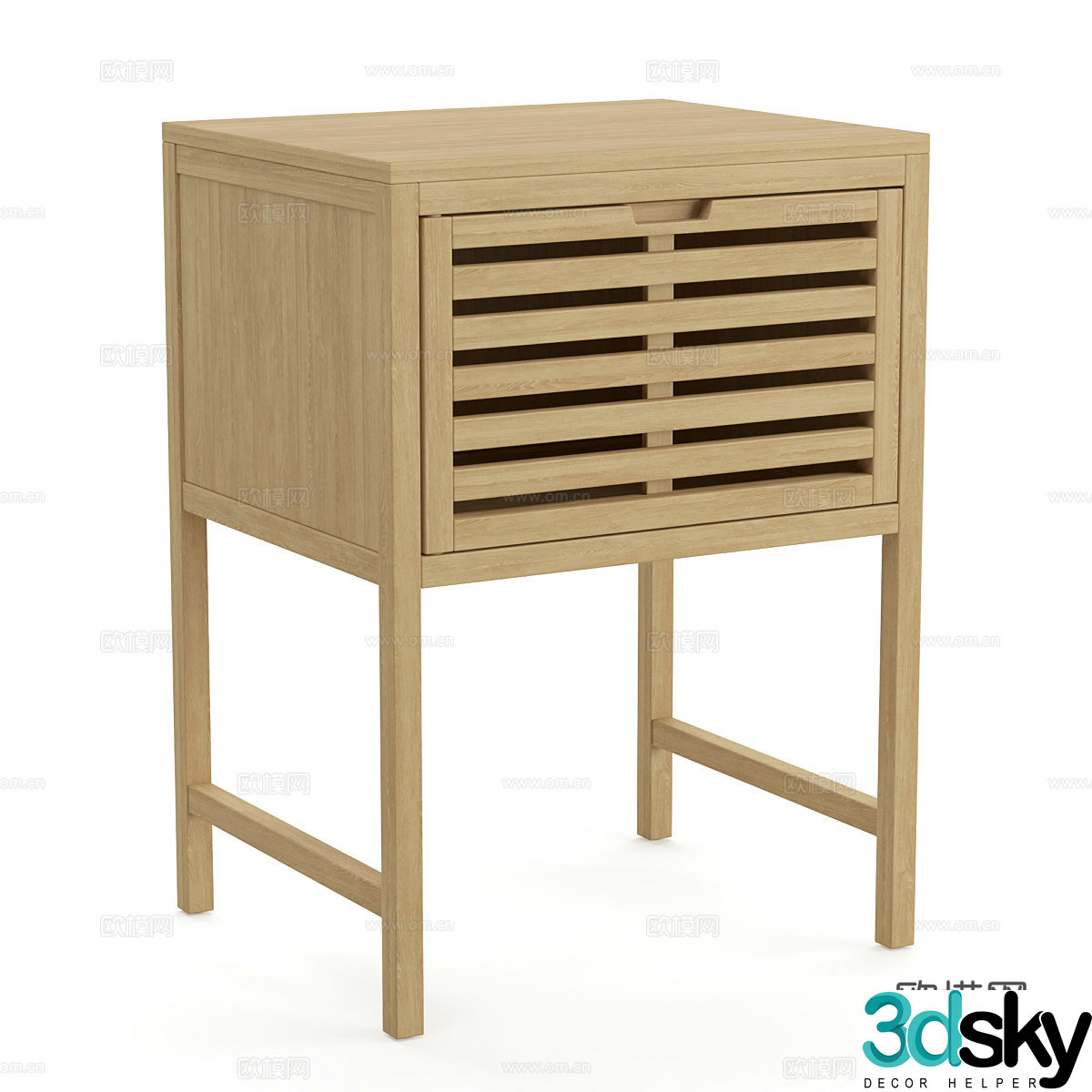 Nordic log wind wooden bedside table 3d model