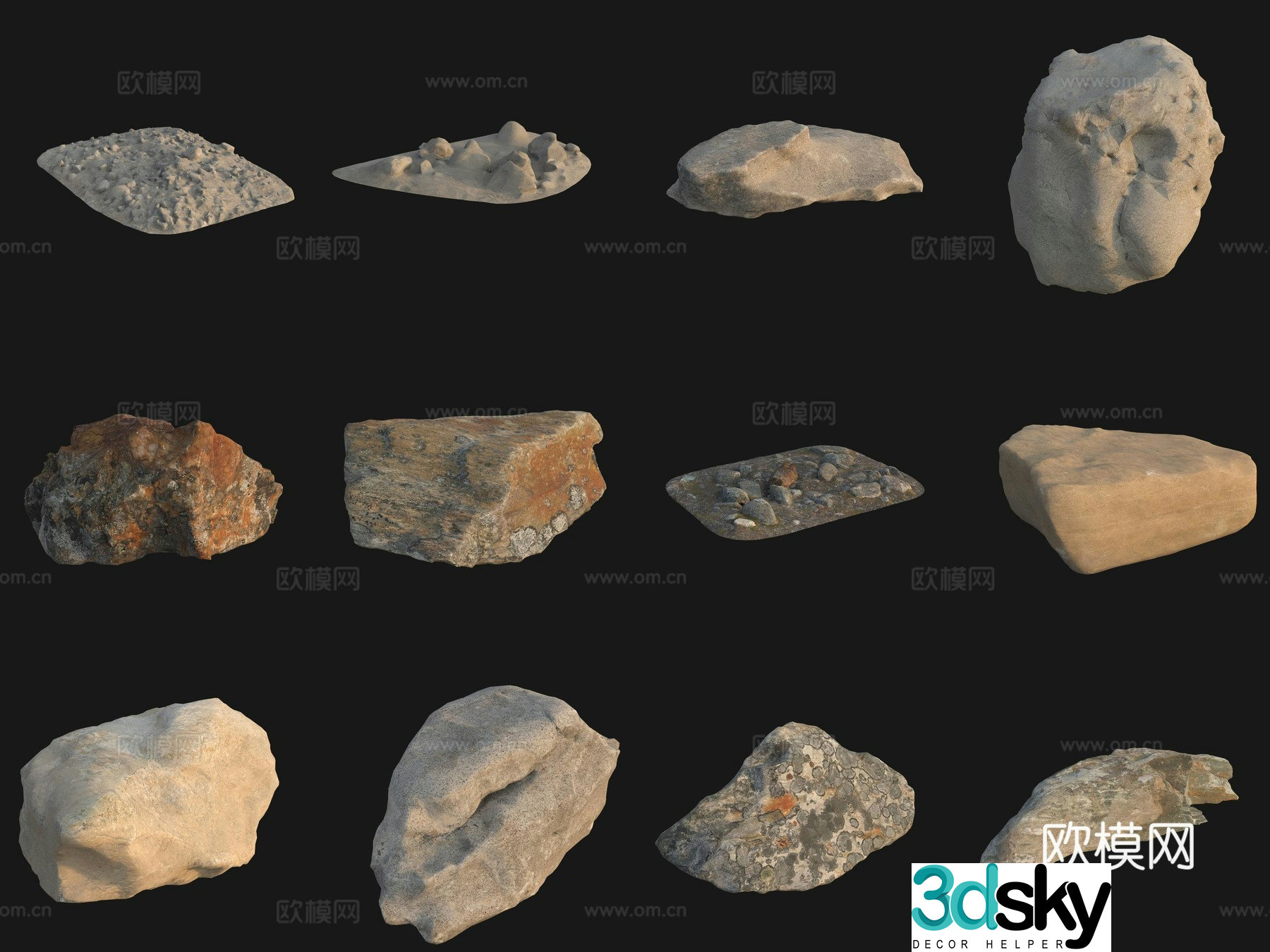 Moss Rock Large Stone Boulder Stone Stack 3D Model