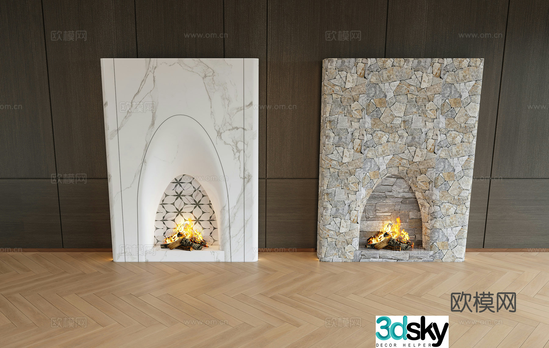 Modern minimalist fireplace 3d model