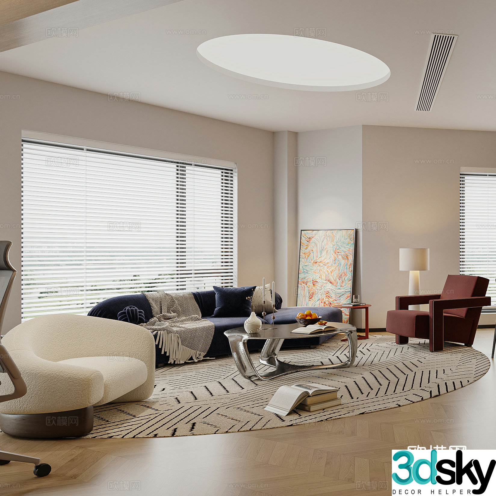Modern living room Combination sofa Leisure chair Modern living room and dining room Cream style Simple G563d model