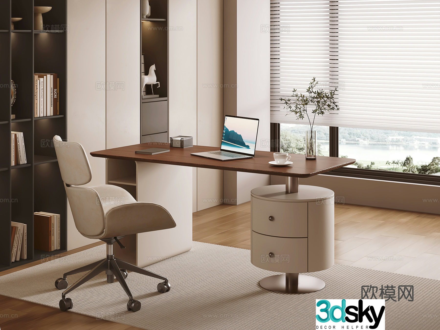 Modern minimalist desk office desk 3d model