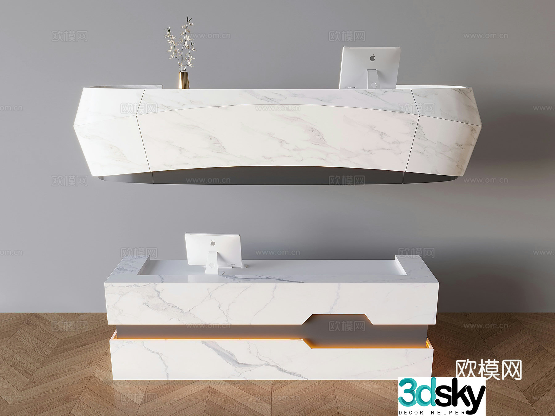 Middle style bar reception desk curved service desk company front desk Apple desktop computer 3D model